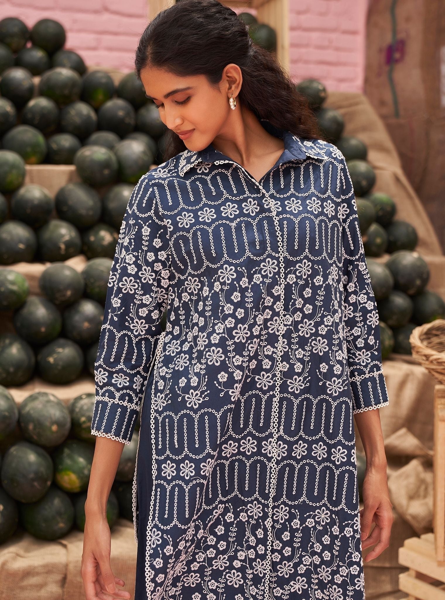 Heli Supima Cotton Navy Long Kurta