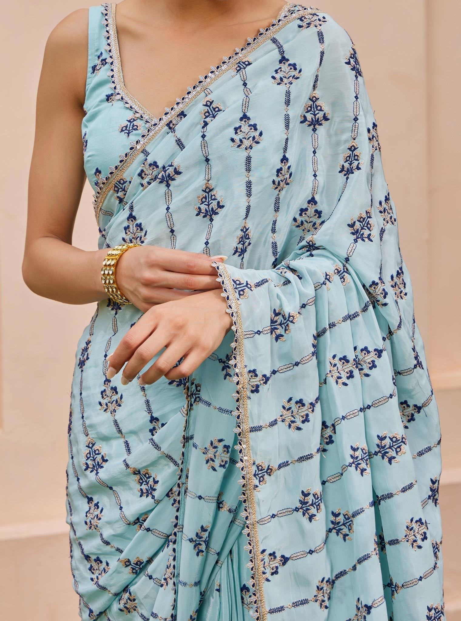 Dayika Crepe Blue Saree