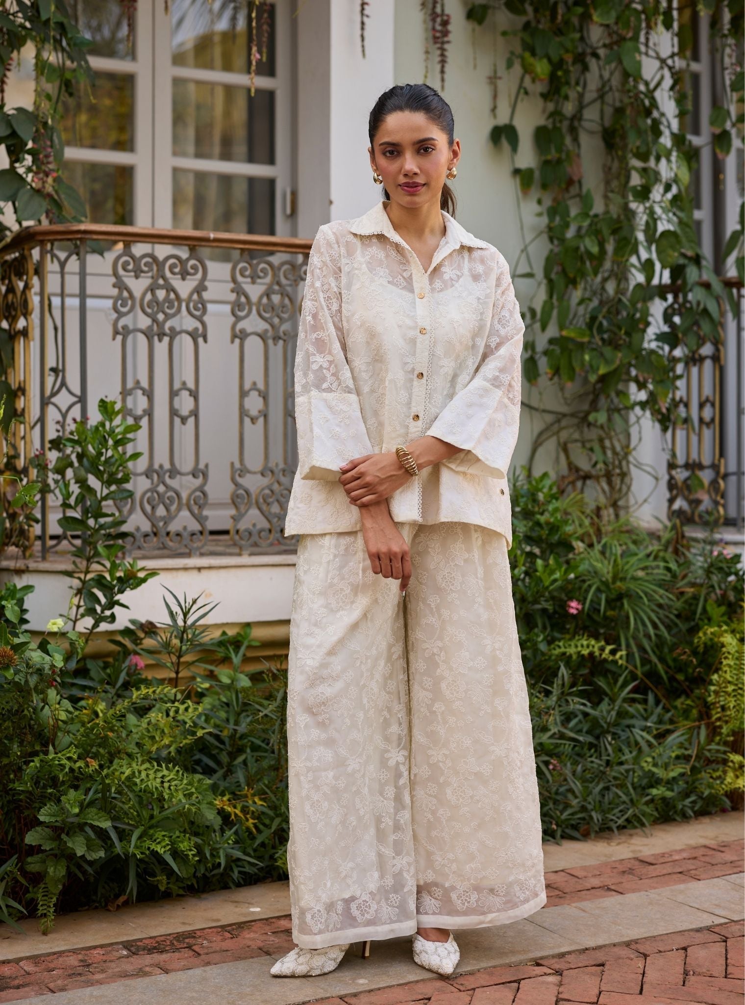 Sovana Organza Off White Co-ord Set
