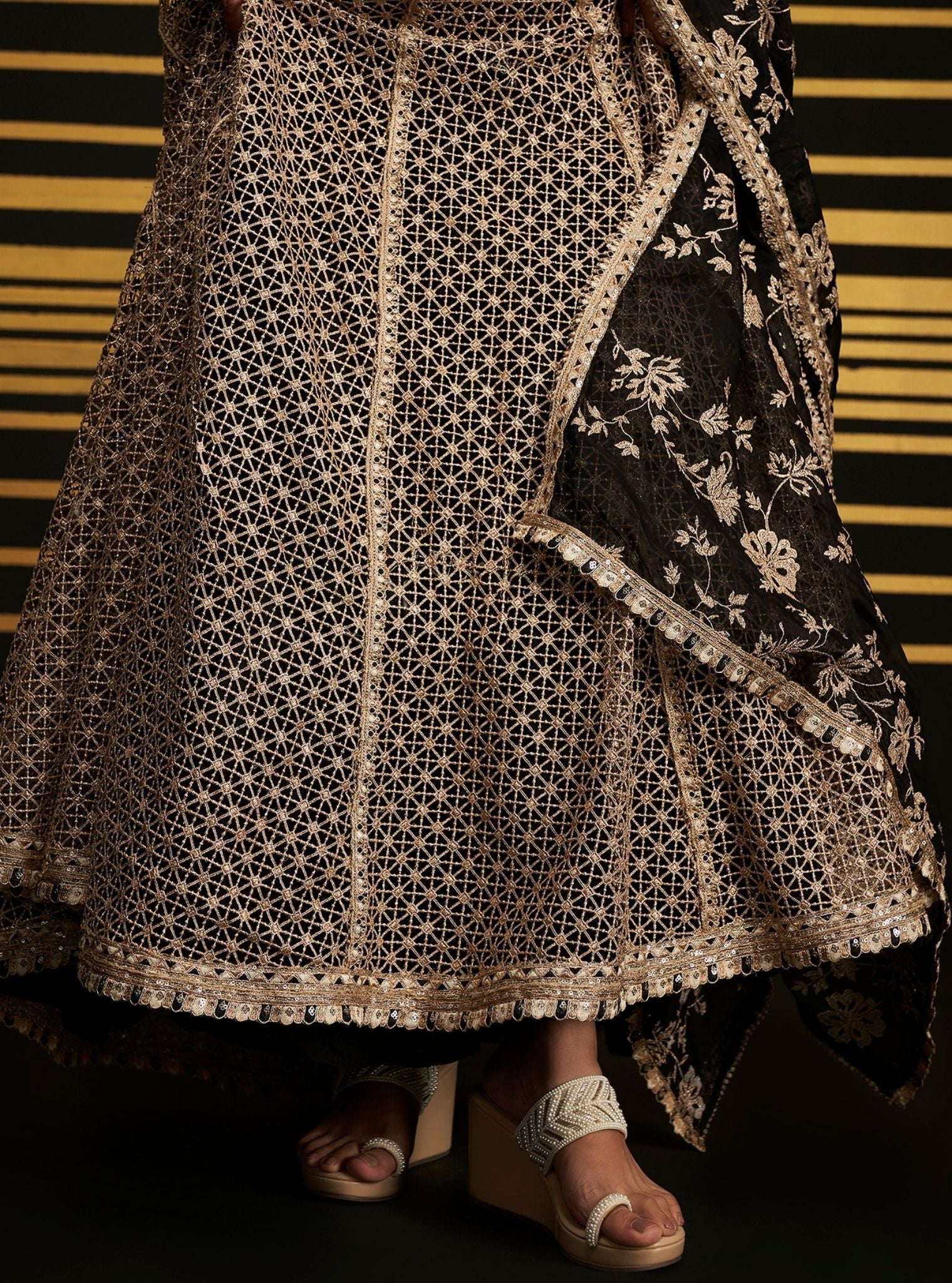 Rehnuma Guipure Black Lehenga