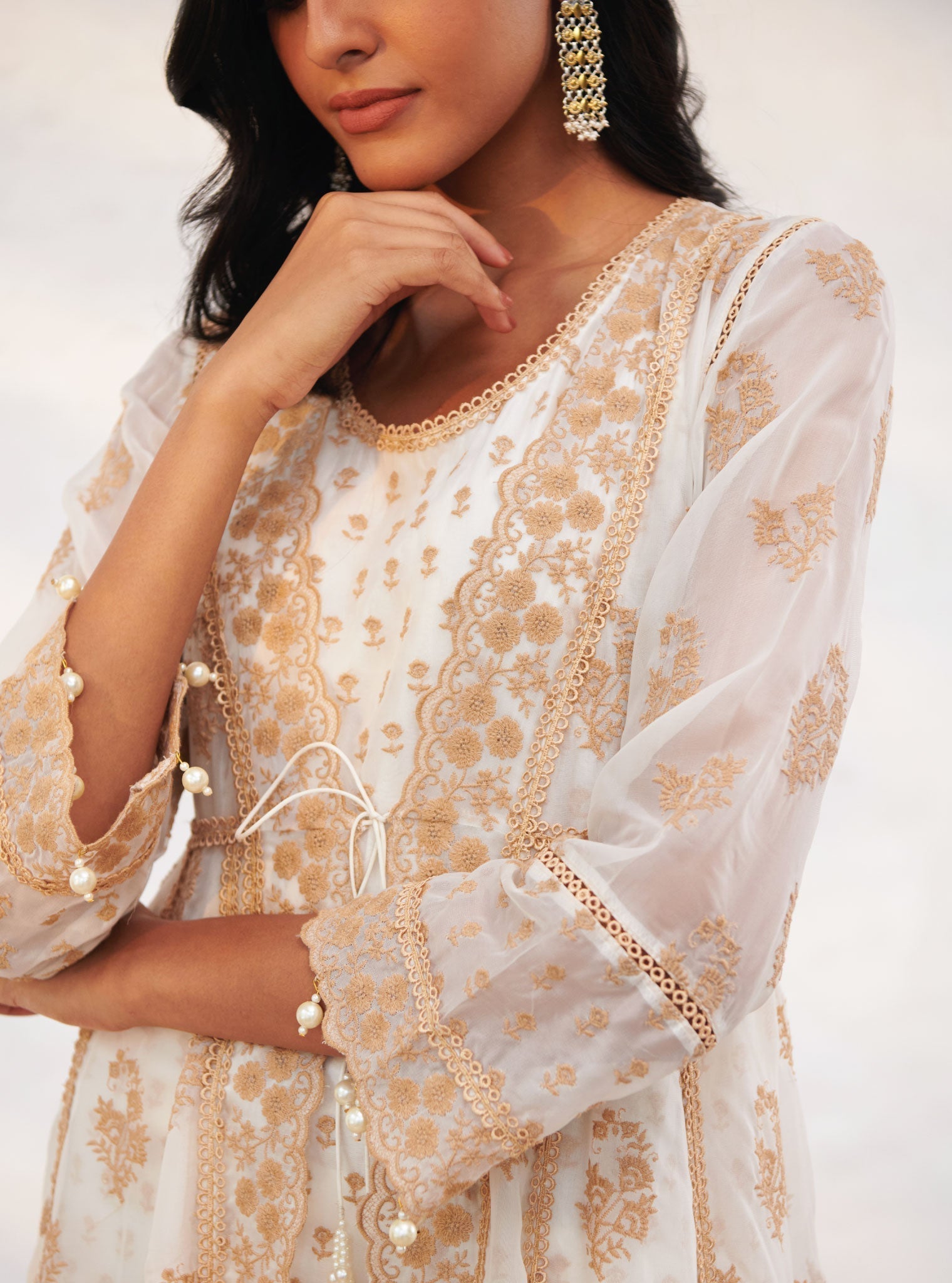 Mulmul Organza Aberdeen Anarkali Kurta with Organza Jacket