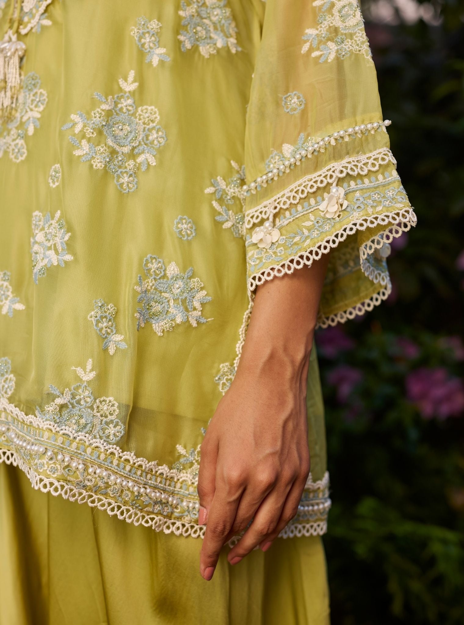 Zeni Organza Lime Kurta Set