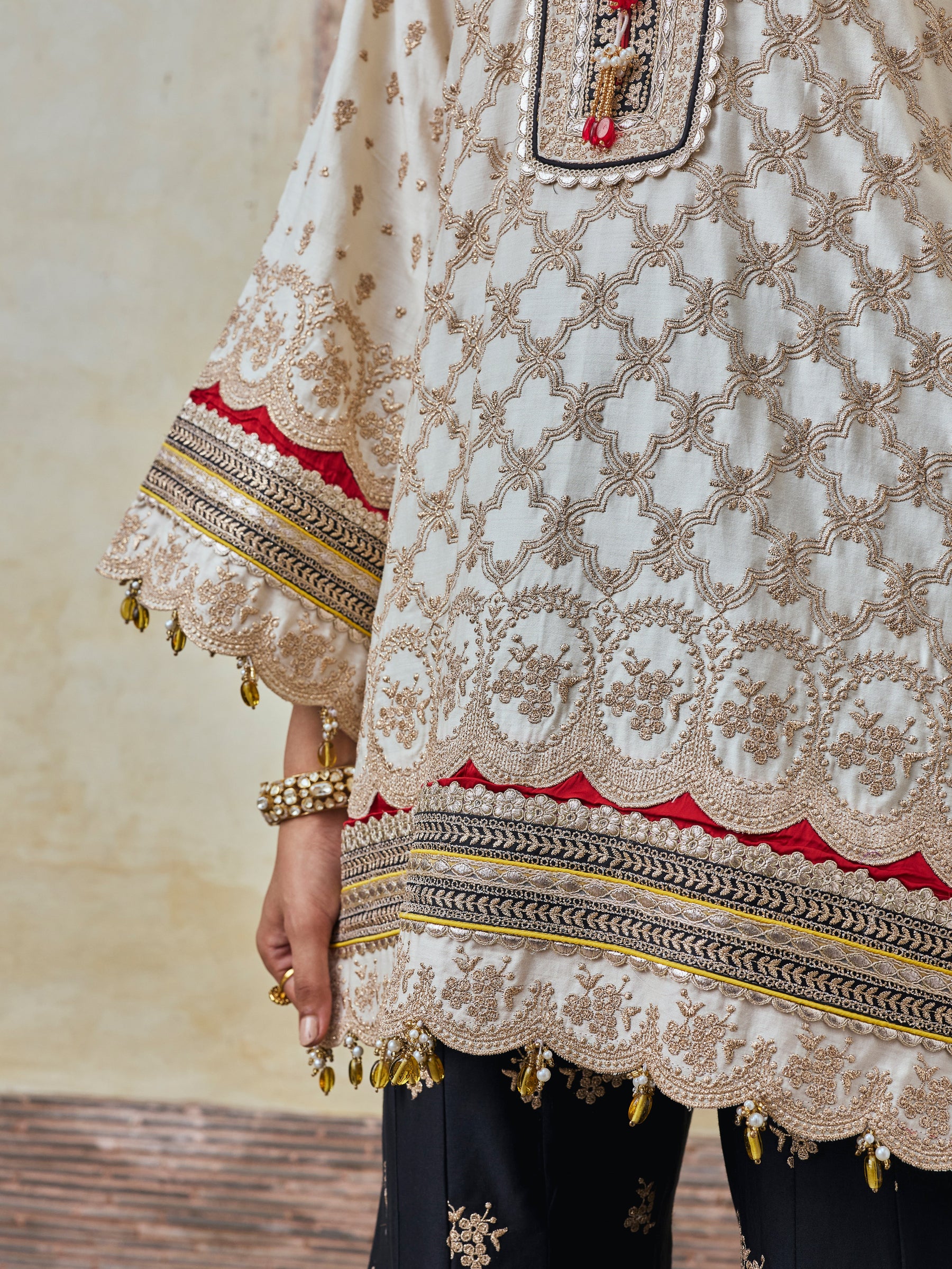 Kanti Pima Satin Off White Kurta & Sharara