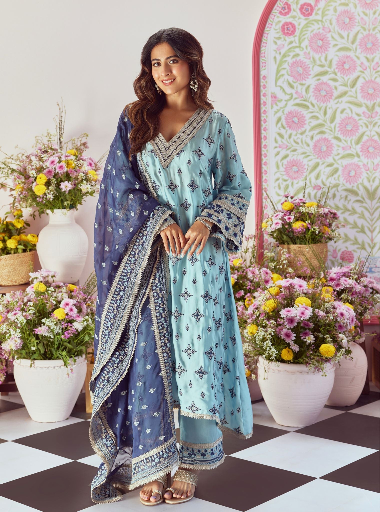 Anni Cupro Satin Blue Kurta Set