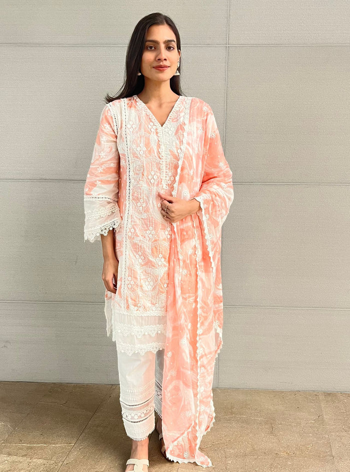 Mulmul Supima Cotton Marble Delphi Pink kurta