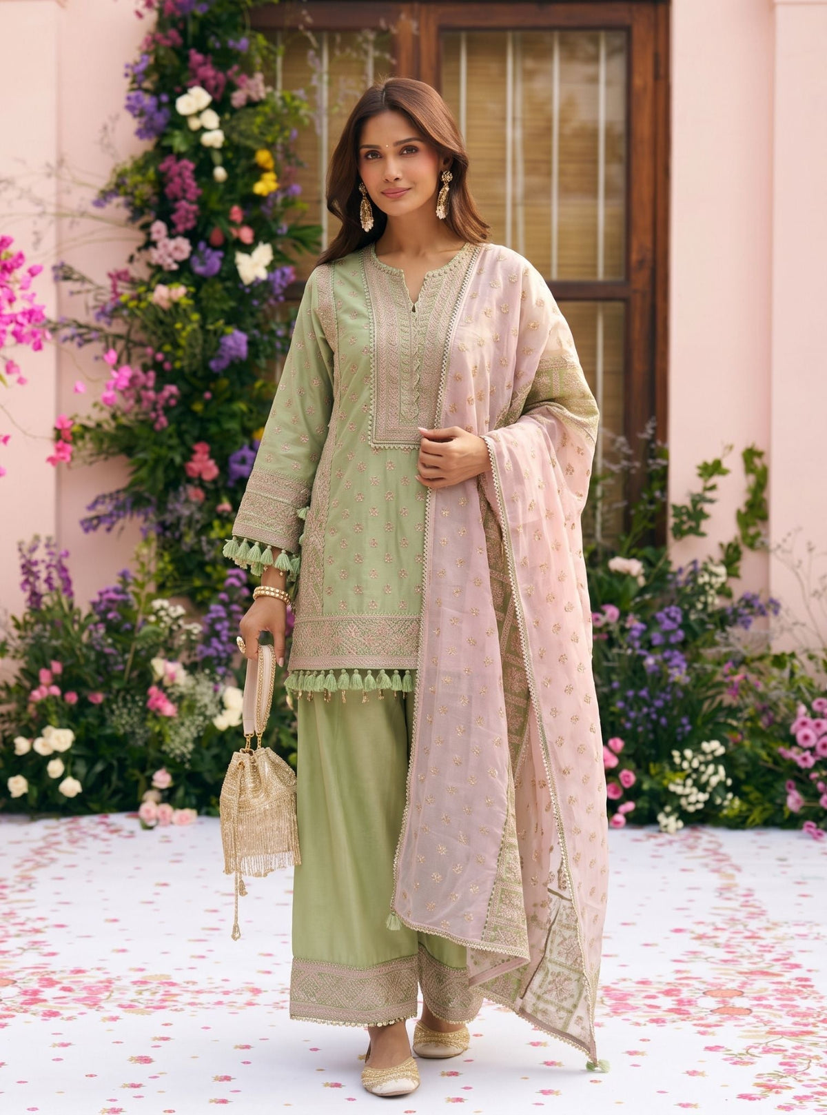 Arna Pima Satin Green Kurta Set