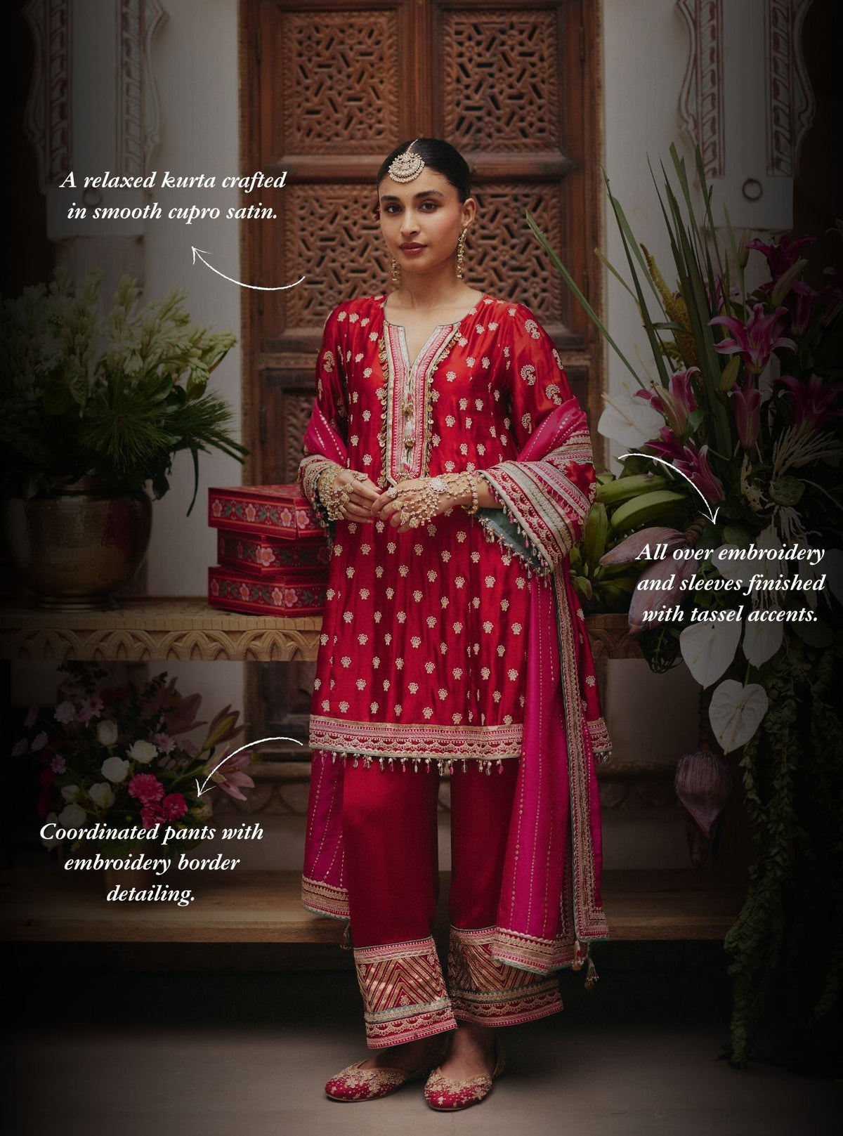 Maeri Cupro Satin Red Kurta Set