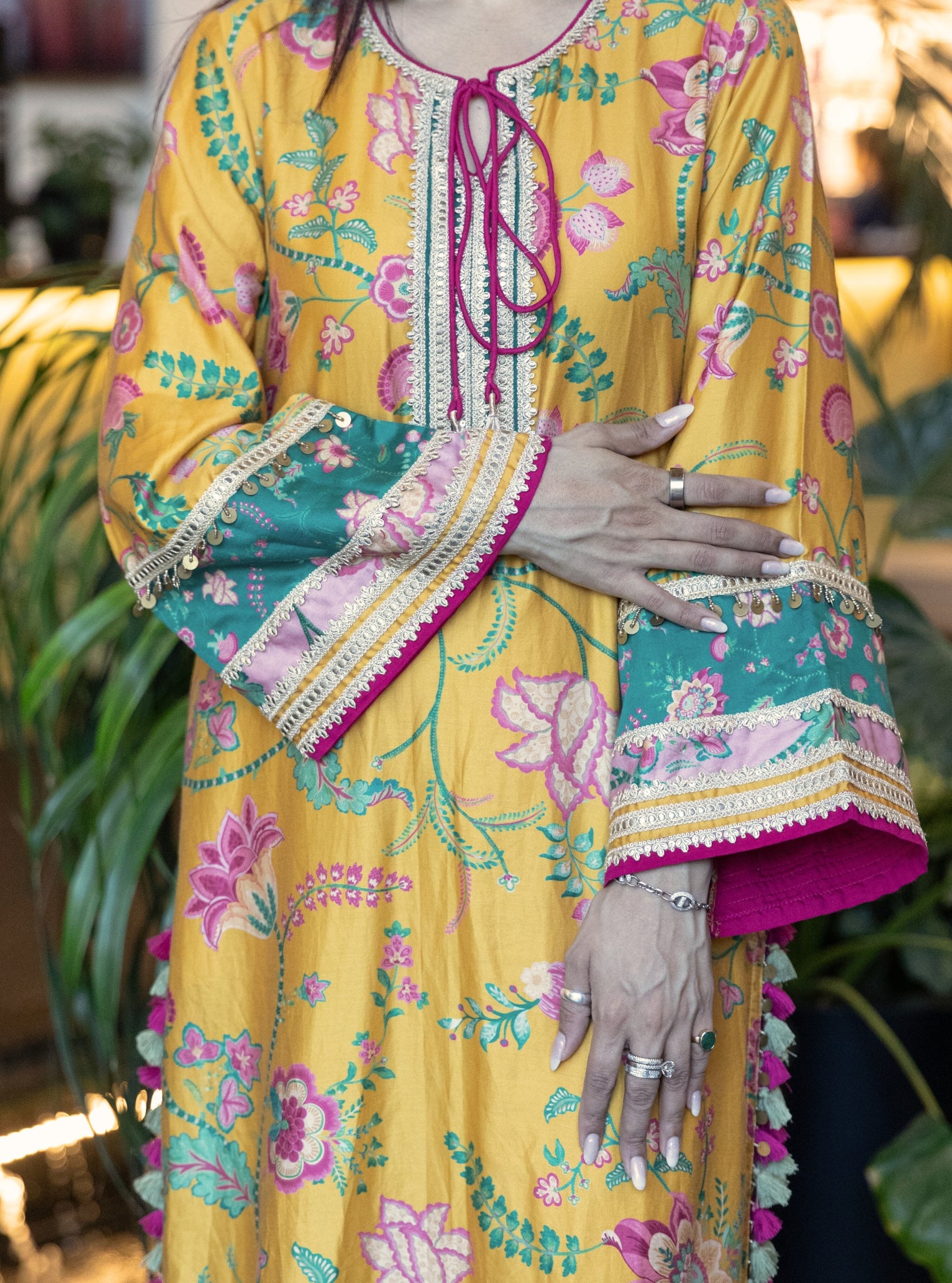 Nisi Pima Satin Printed Mustard Kurta Set