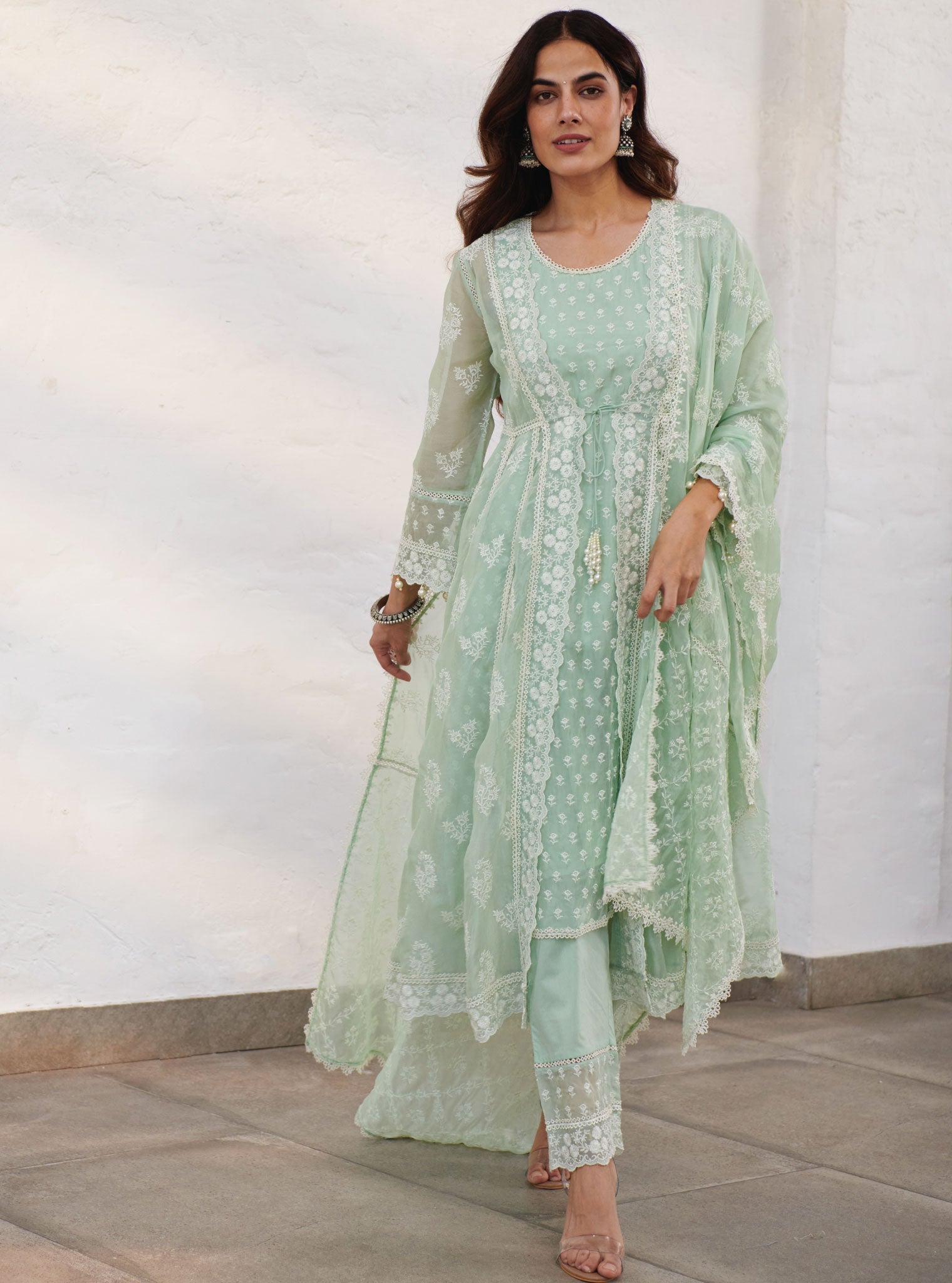 Mulmul Organza Aberdeen Anarkali Kurta with Organza Jacket