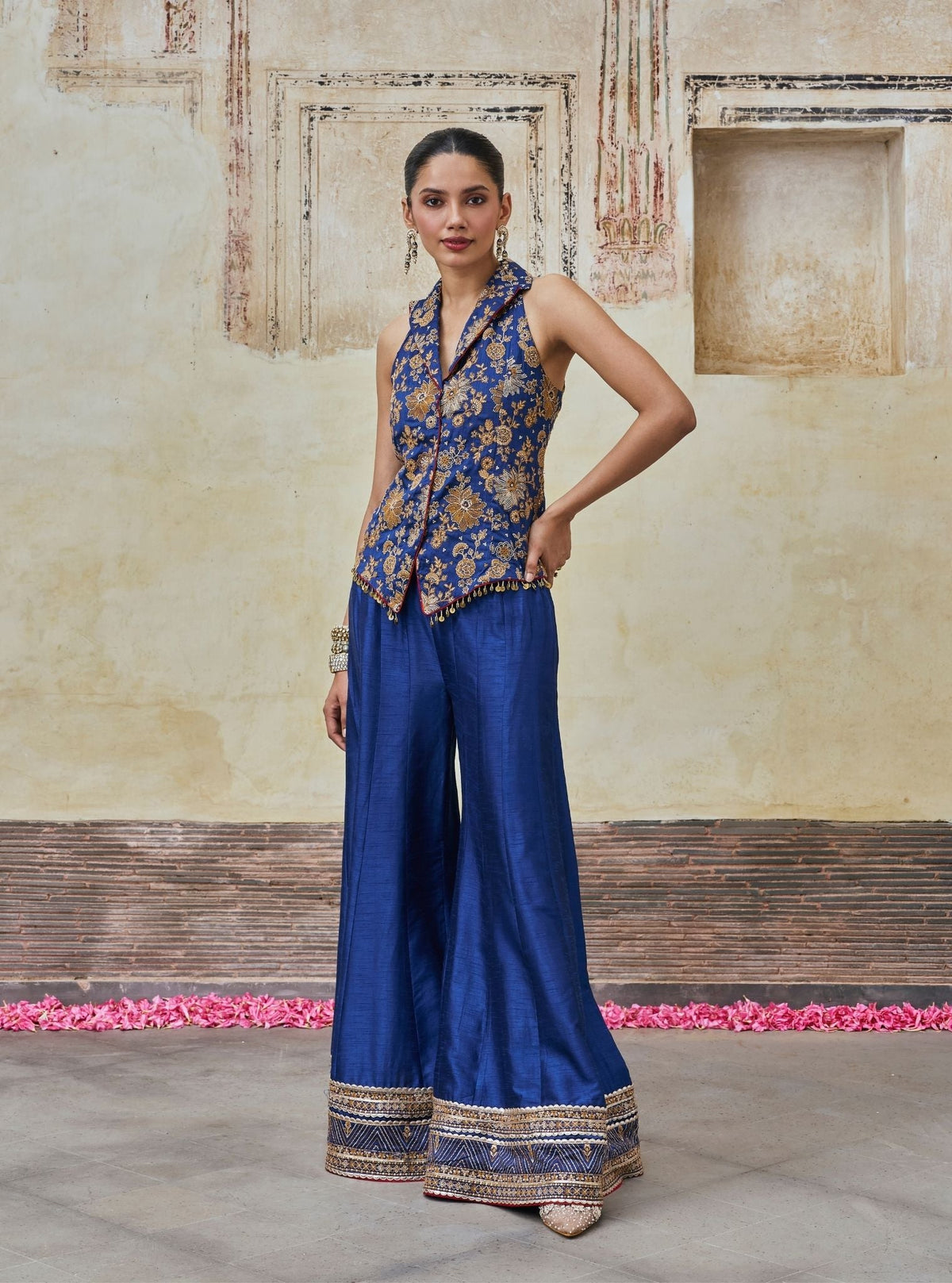 Kairavi Bemberg Raw Silk Blue Waistcoat & Sharara
