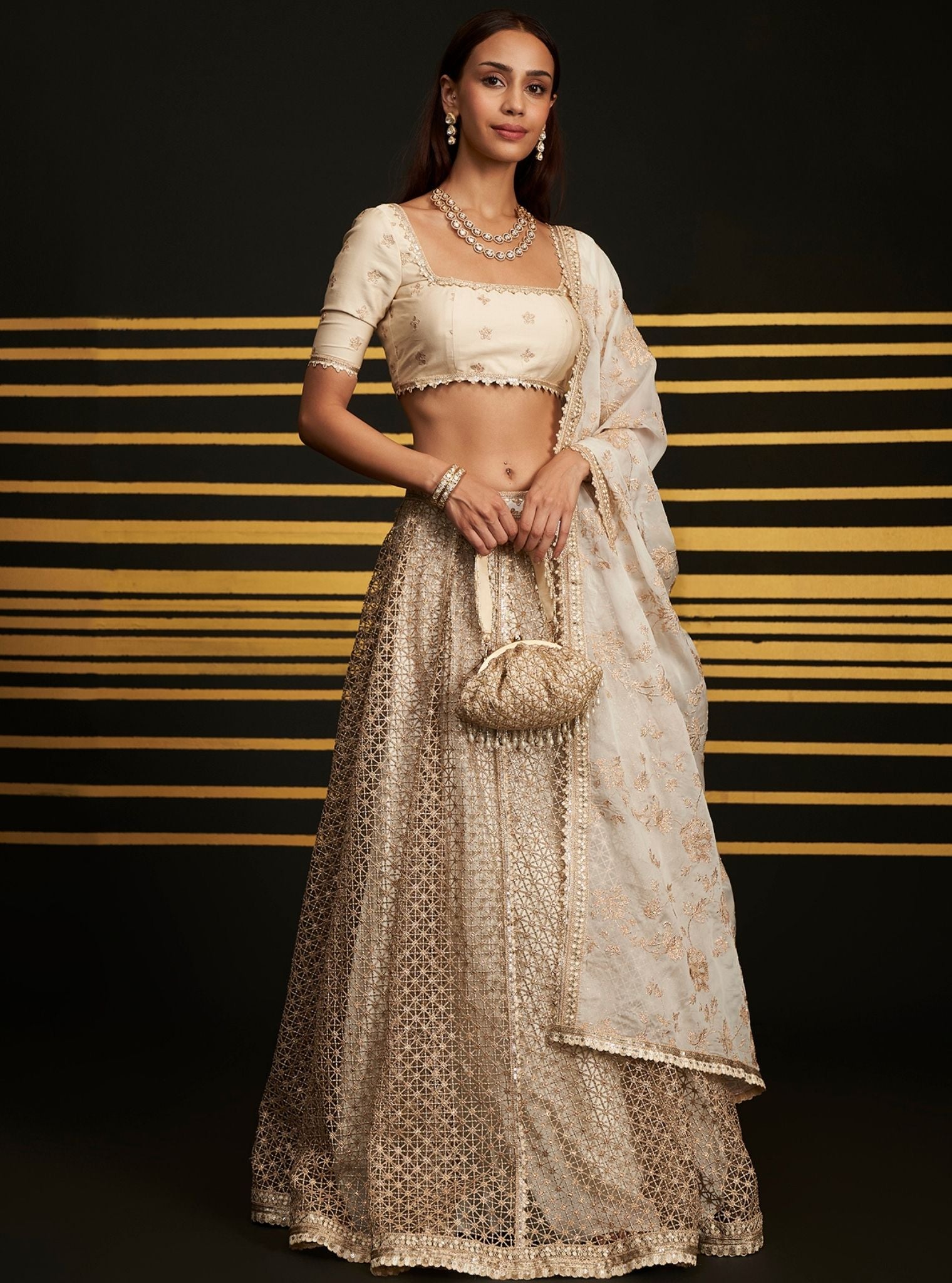 Mulmul Chemical Rehnuma Off White lehenga