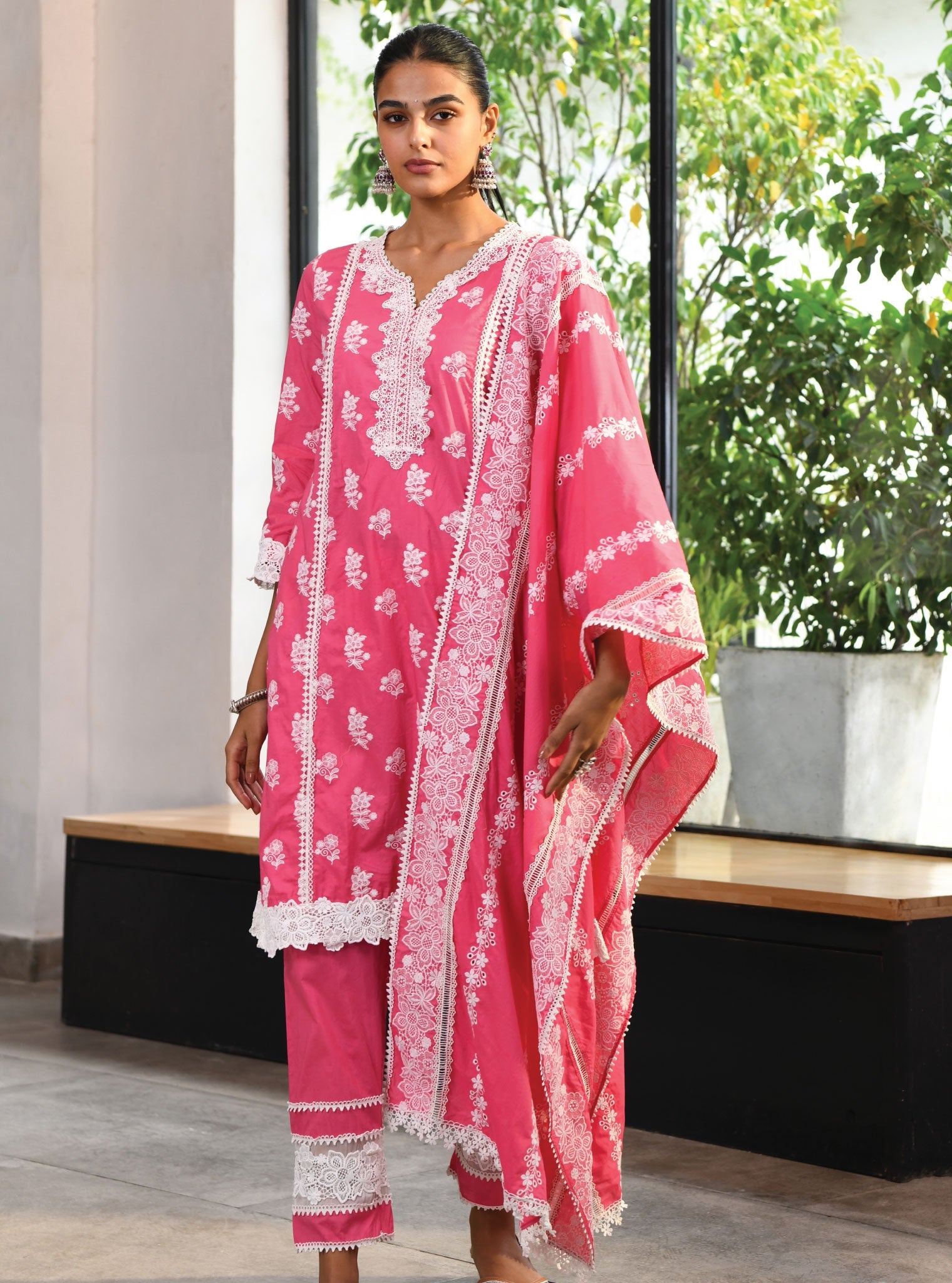 Mulmul Supima Cotton York Fuchsia Dupatta