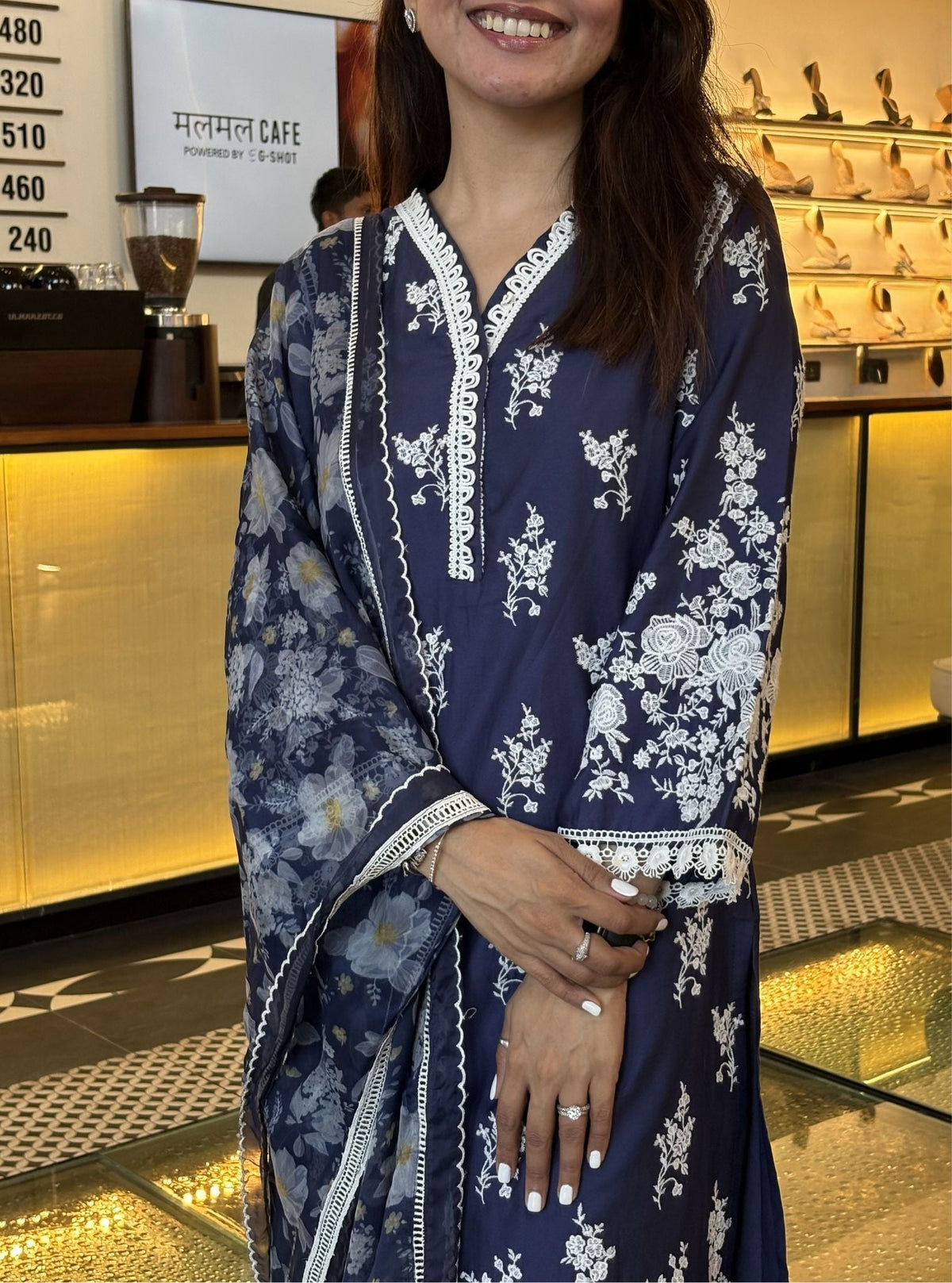 Hastkrita Supima Cotton Navy Kurta Set