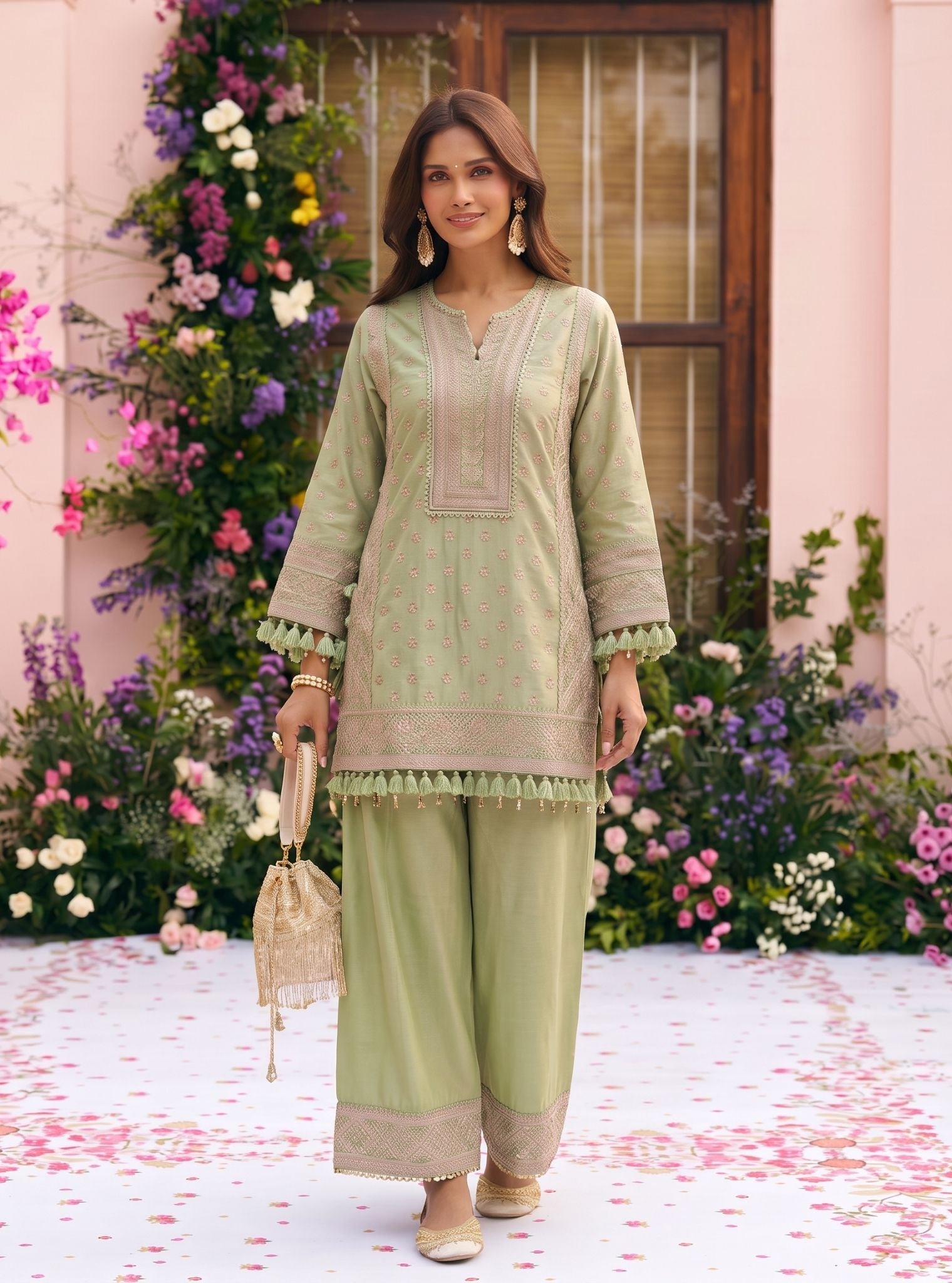 Arna Pima Satin Green Kurta Set