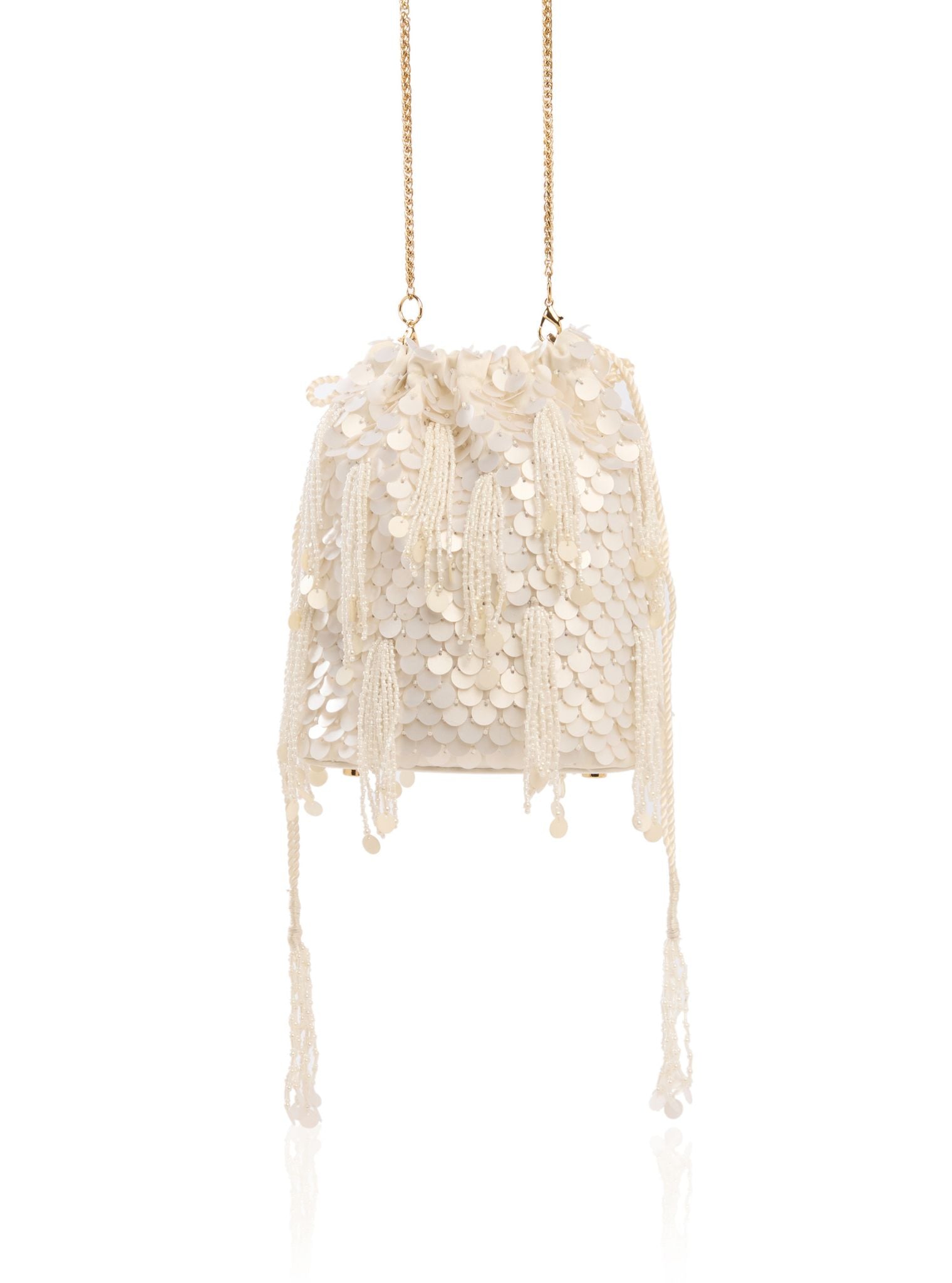 Snowdrop White Tassel Potli Bag