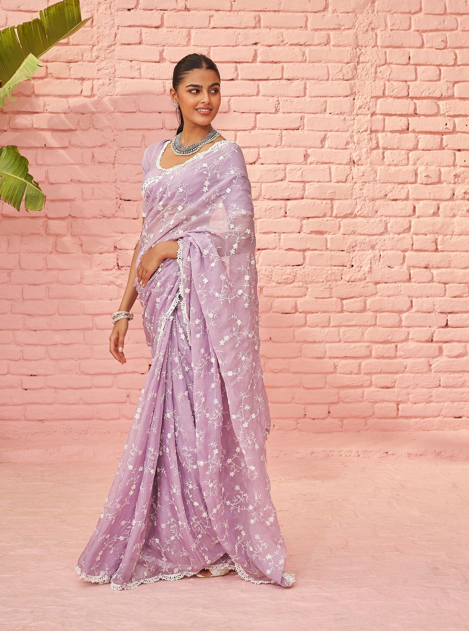 Mulmul Organza Satika Lavender Saree