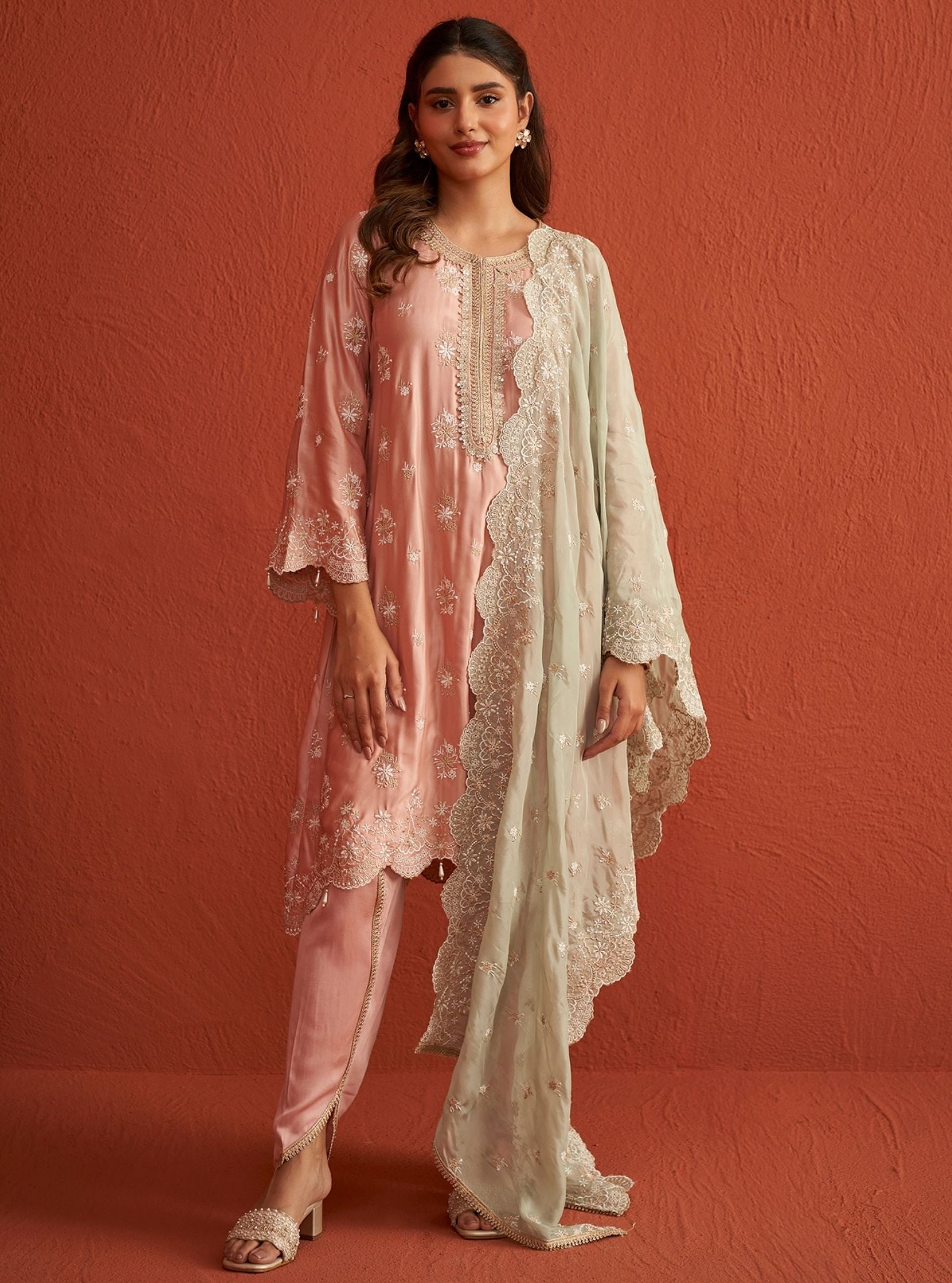 Mulmul Bemberg Satin Kangna Pink Kurta With Mulmul Bemberg Satin Kangna Pink Pant