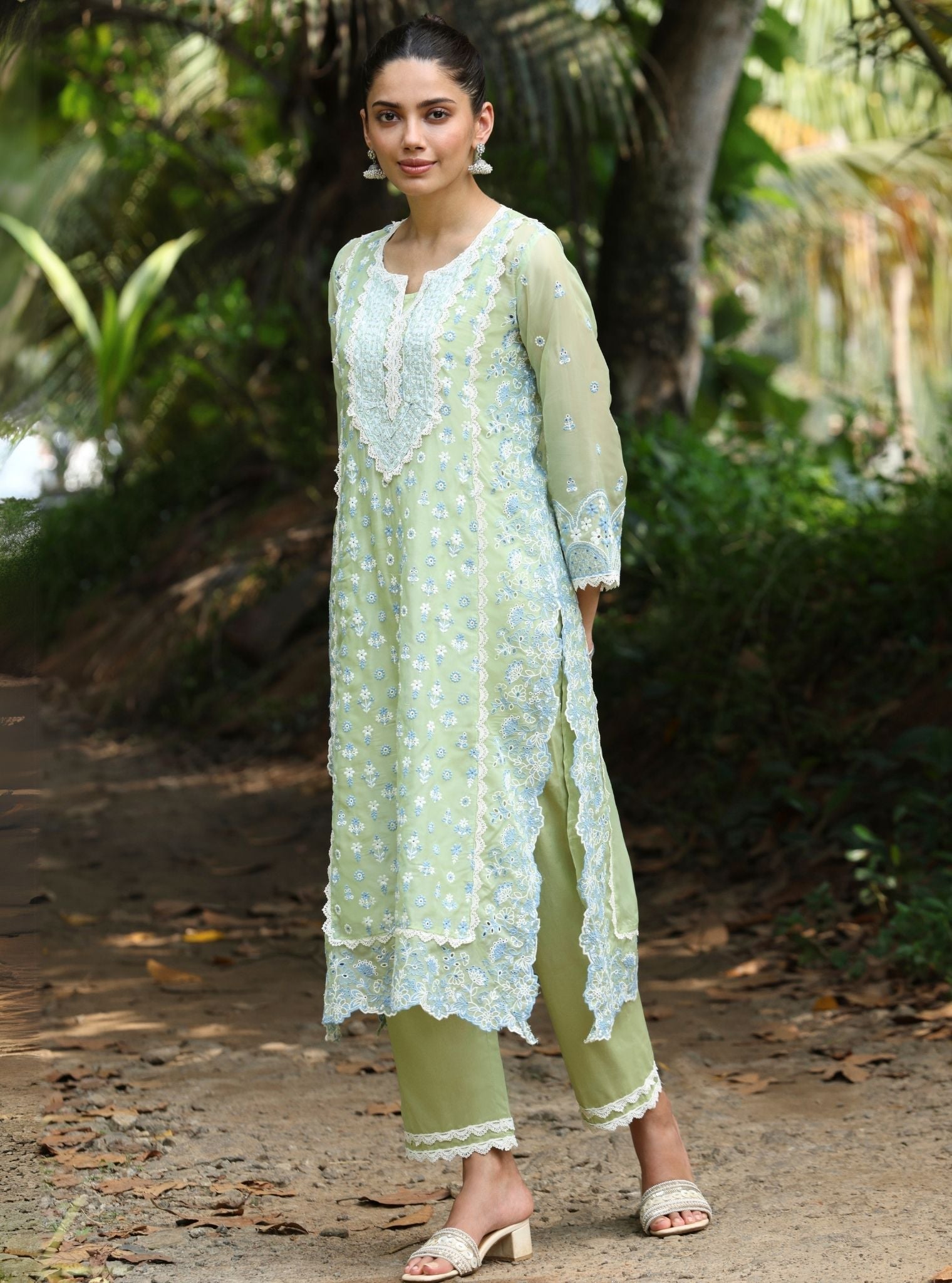 Kovalam Organza Green Kurta Set