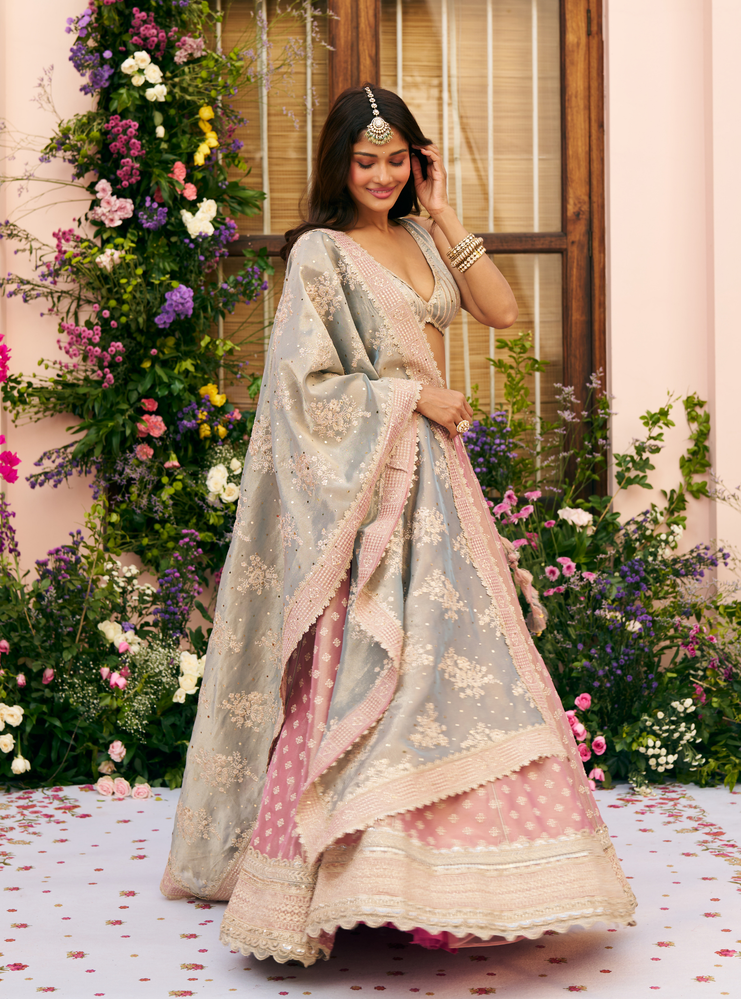 Bansuri Tissue Light Pink Lehenga