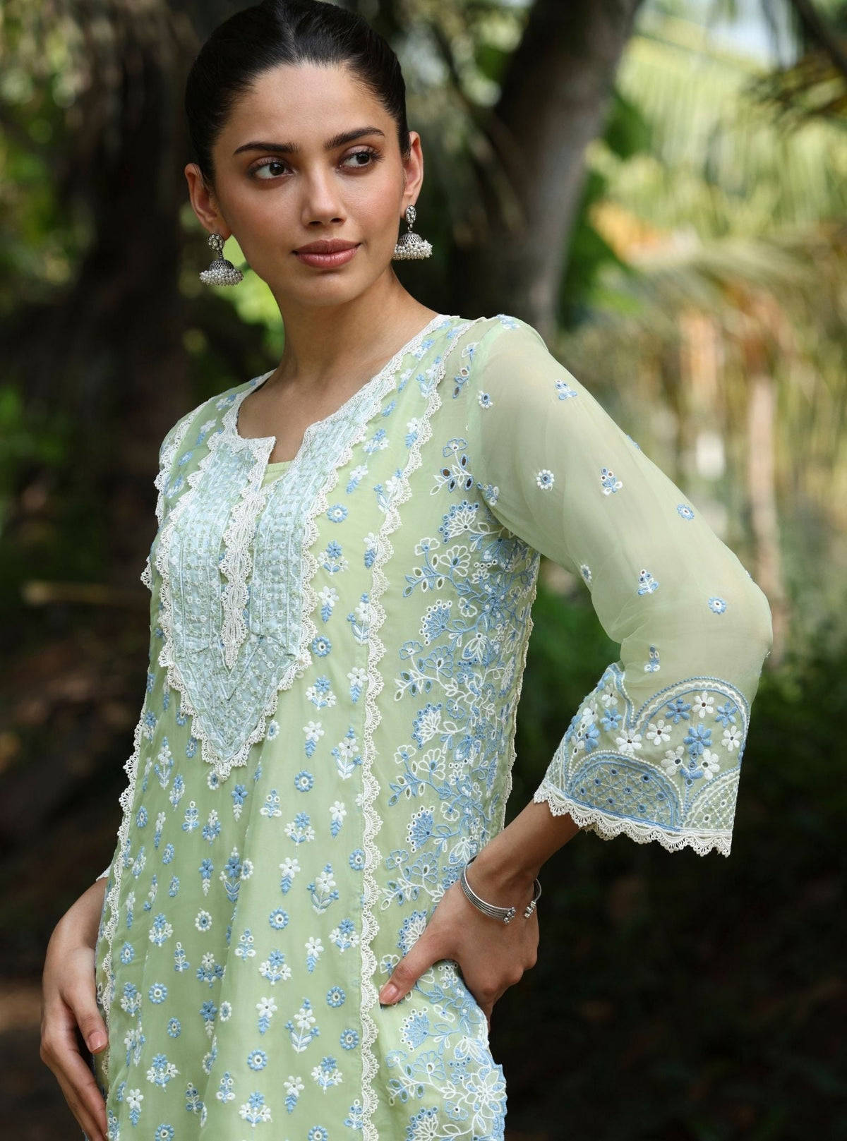 Kovalam Organza Green Kurta Set