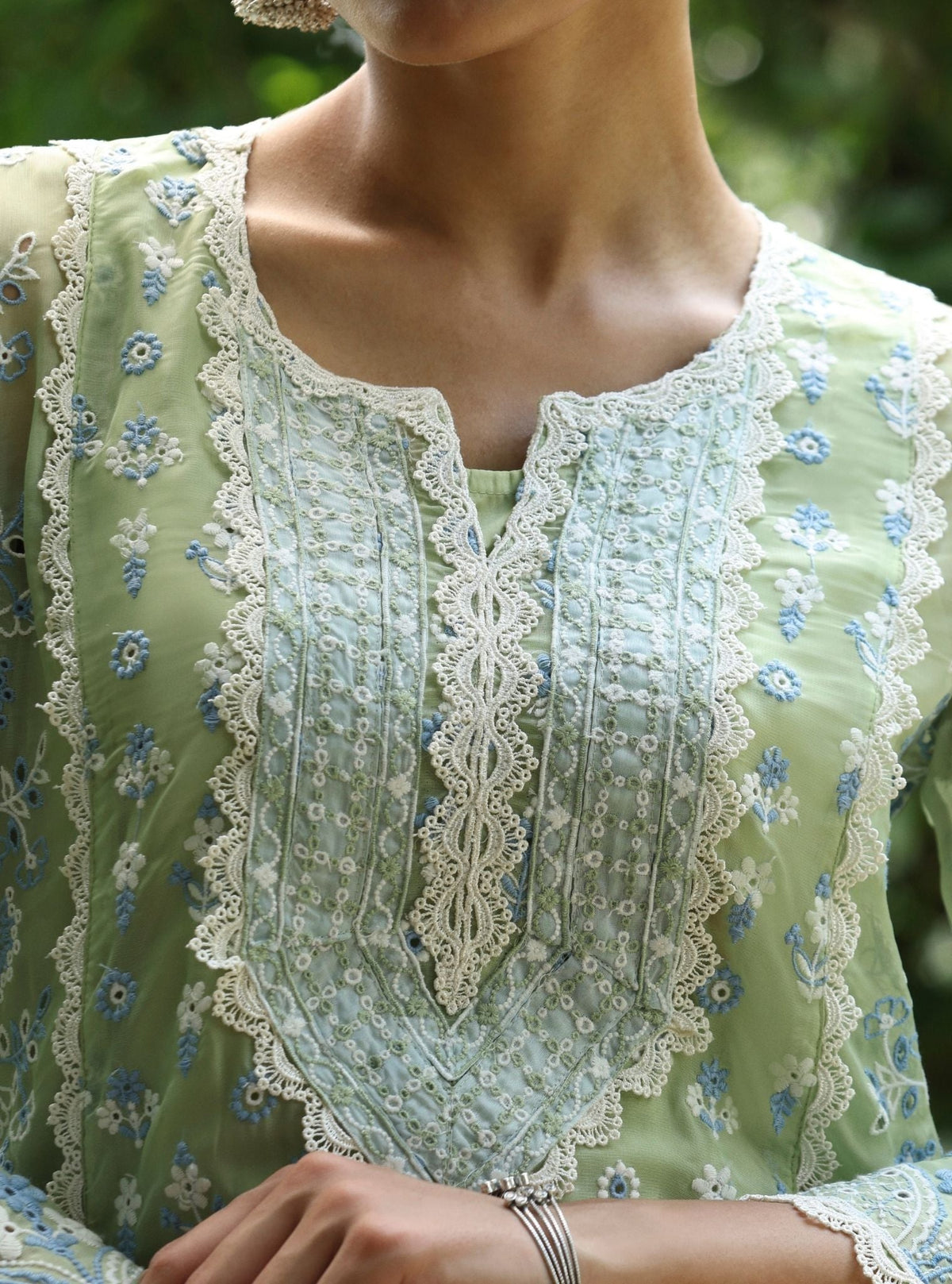 Kovalam Organza Green Kurta Set