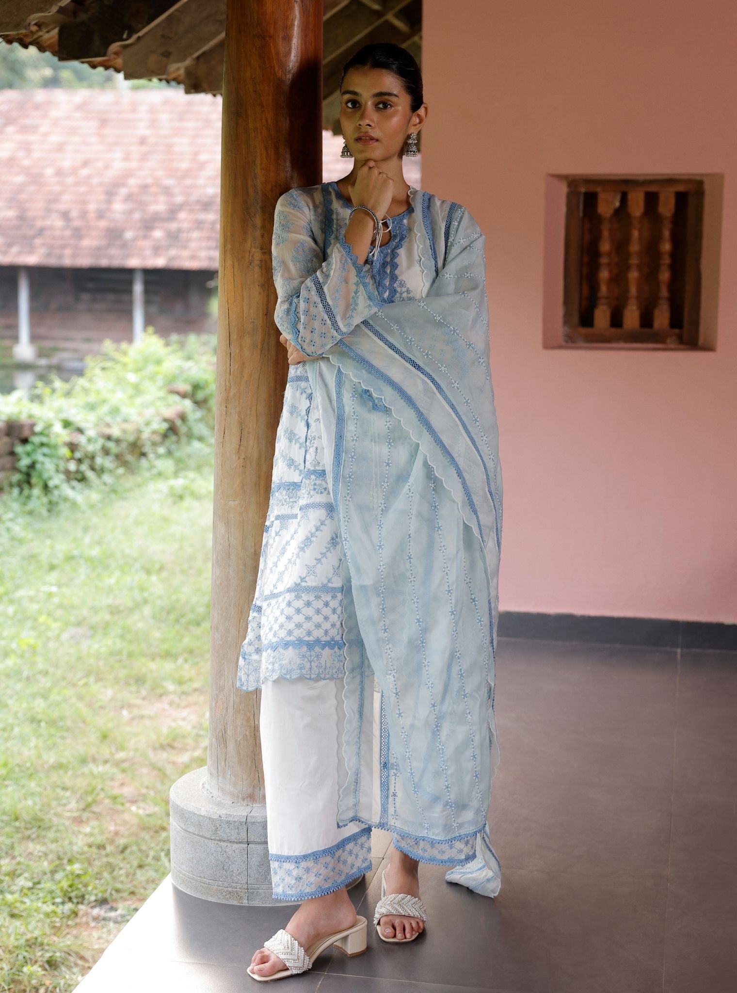 Mulmul Organza Lekha Blue Dupatta
