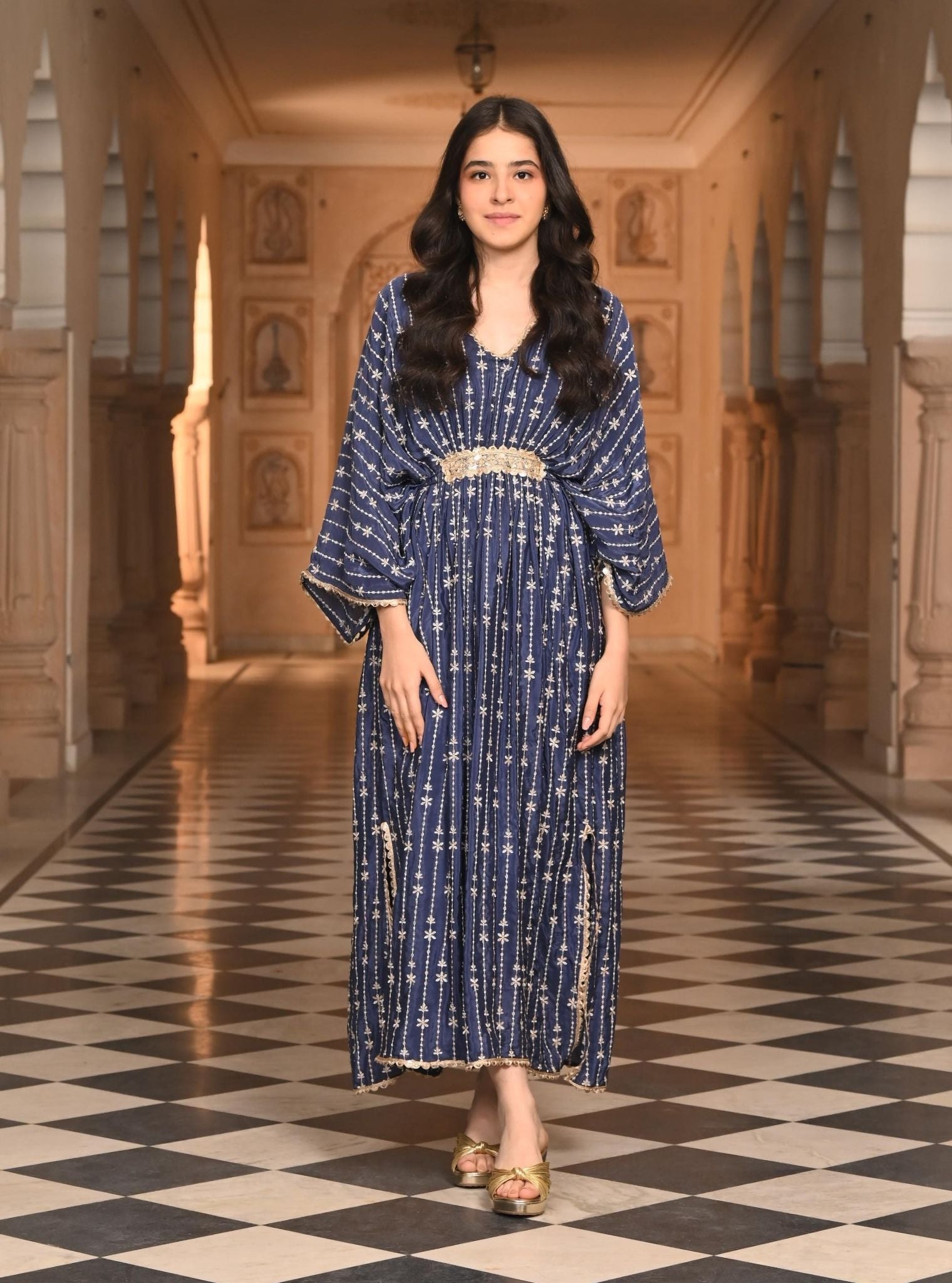 Gul Crepe Navy Kaftan