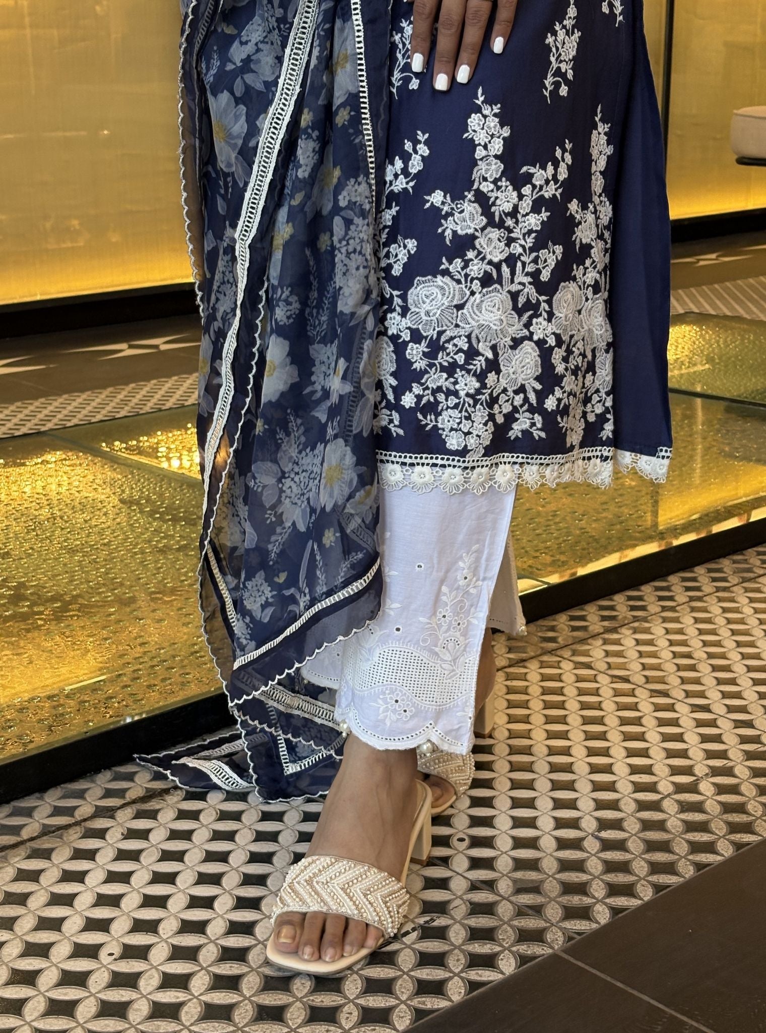 Hastkrita Supima Cotton Navy Kurta Set