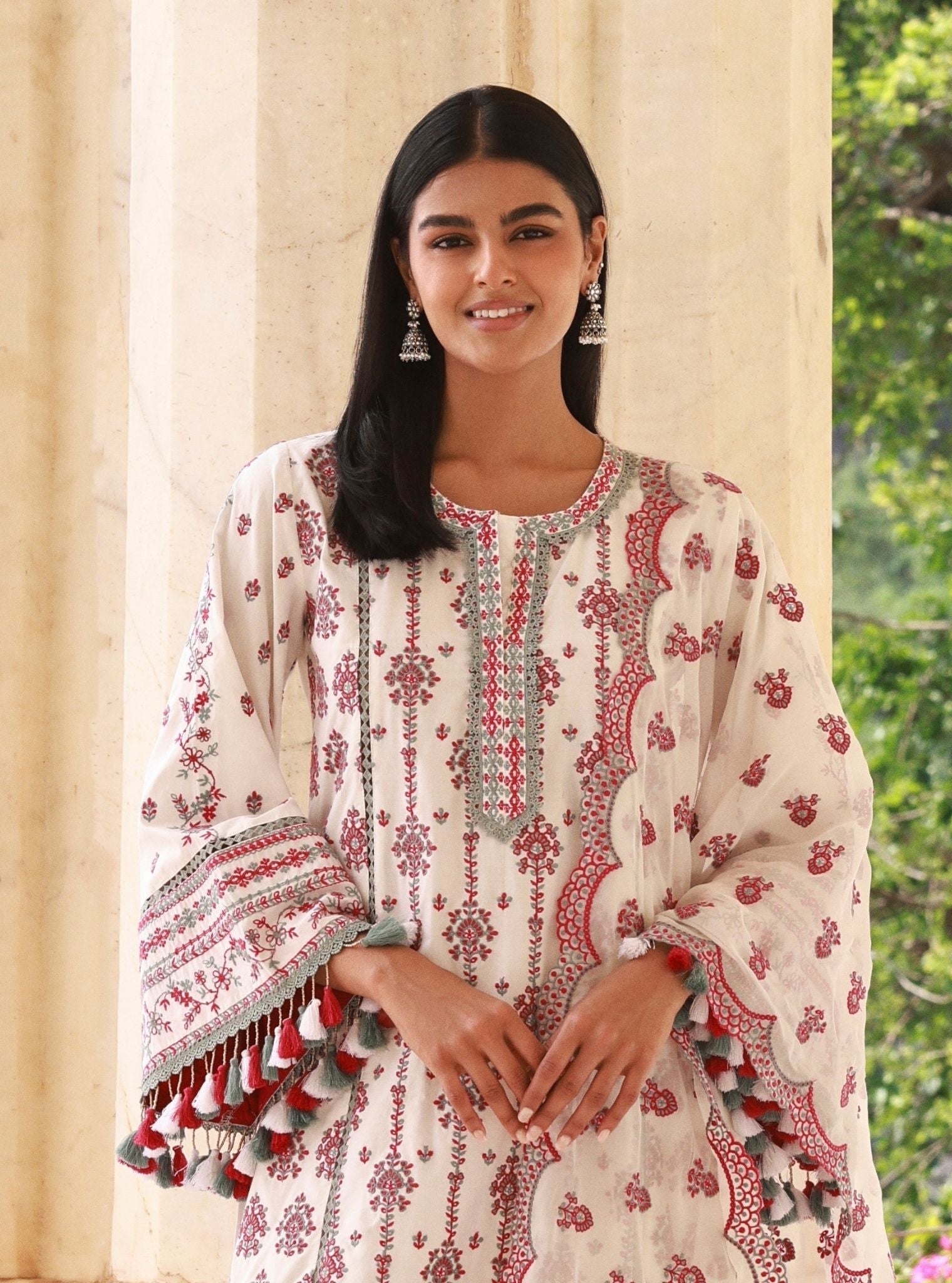 Lomeya White & Fuschia Kurta Set