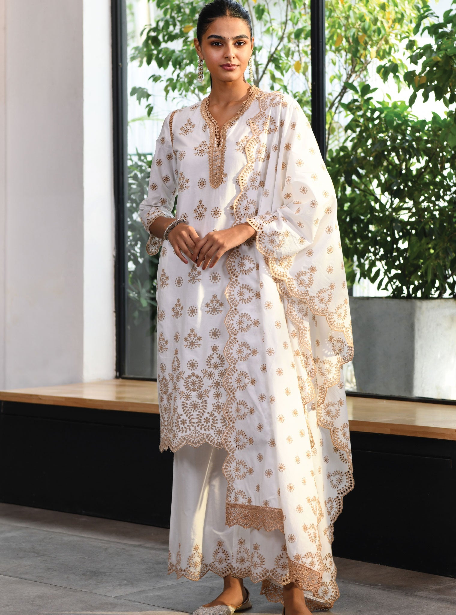 Mulmul Supima Cotton Wells White Dupatta
