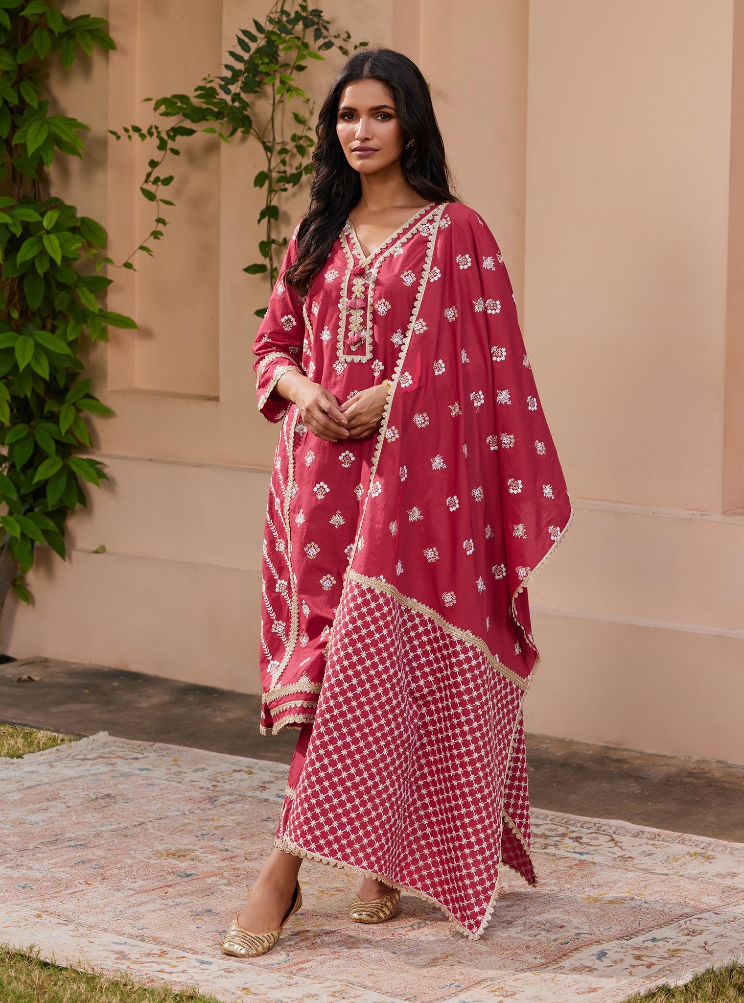 Mulmul Kasturi Red Dupatta