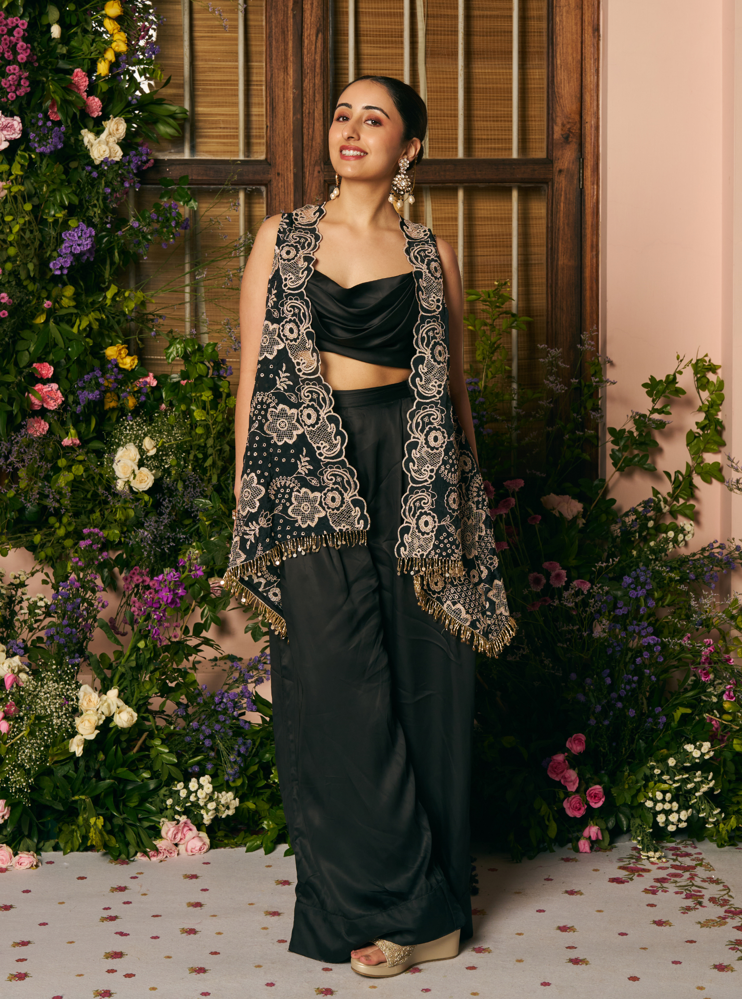 Charulata Glass Organza Black Jacket Set