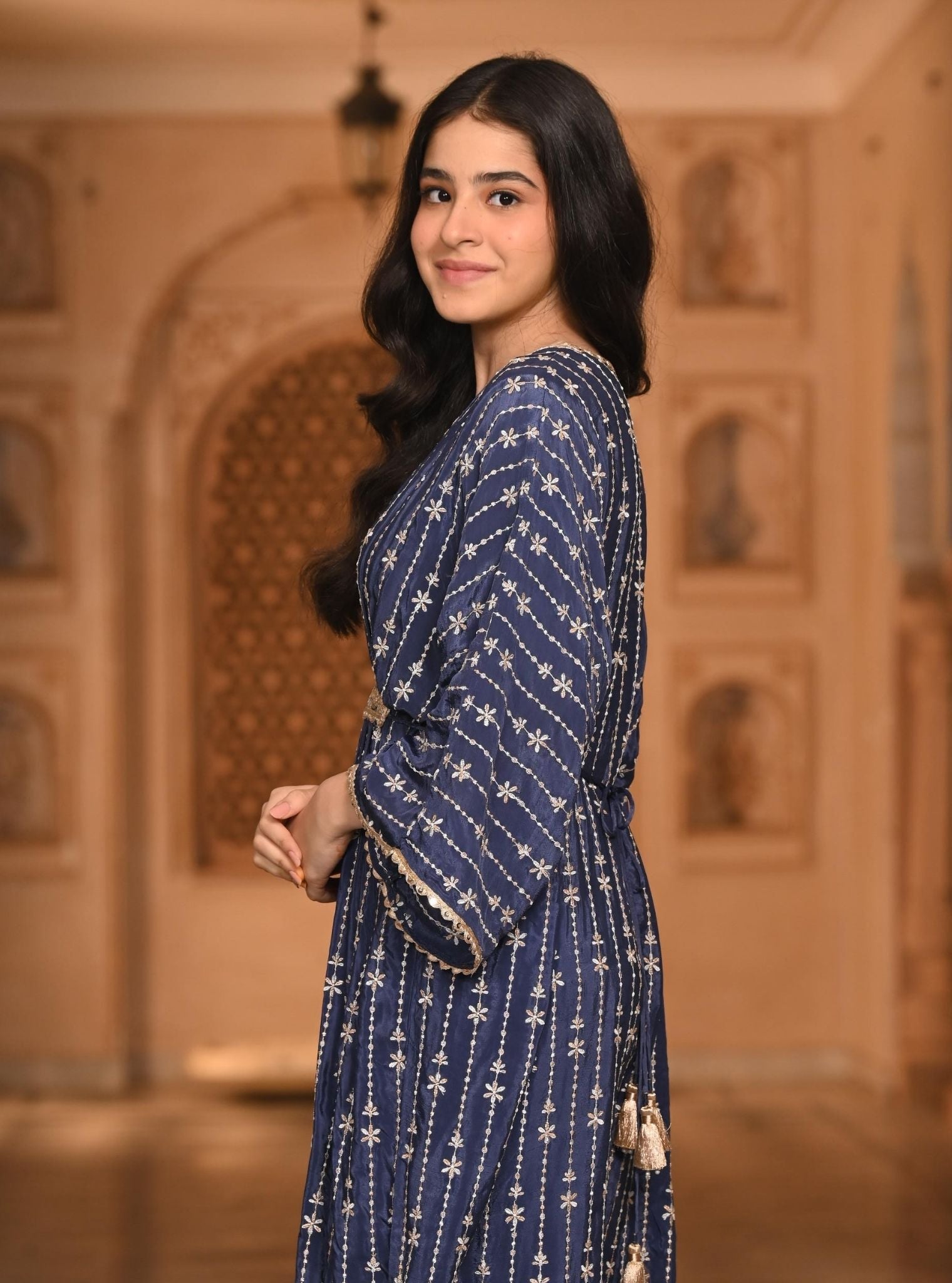 Gul Crepe Navy Kaftan