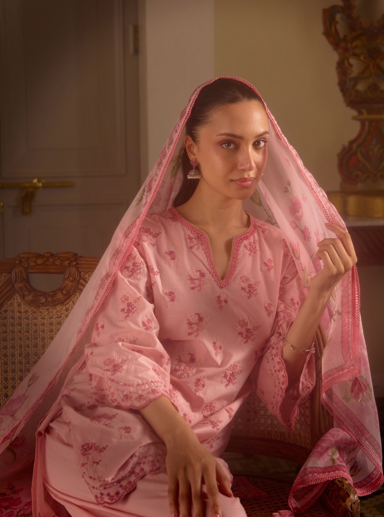 Aviya Supima Cotton Pink Short Kurta Set