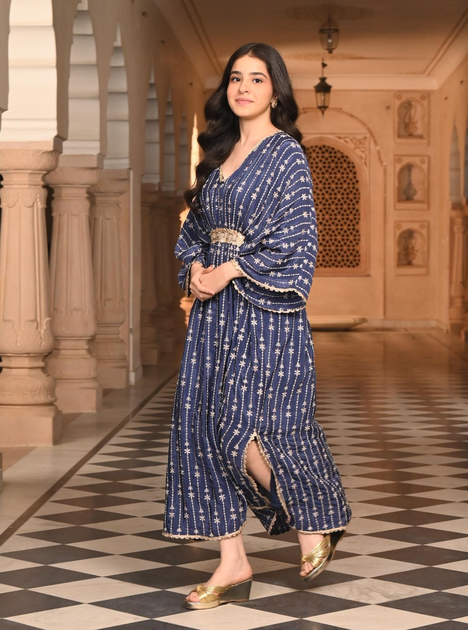 Gul Crepe Navy Kaftan