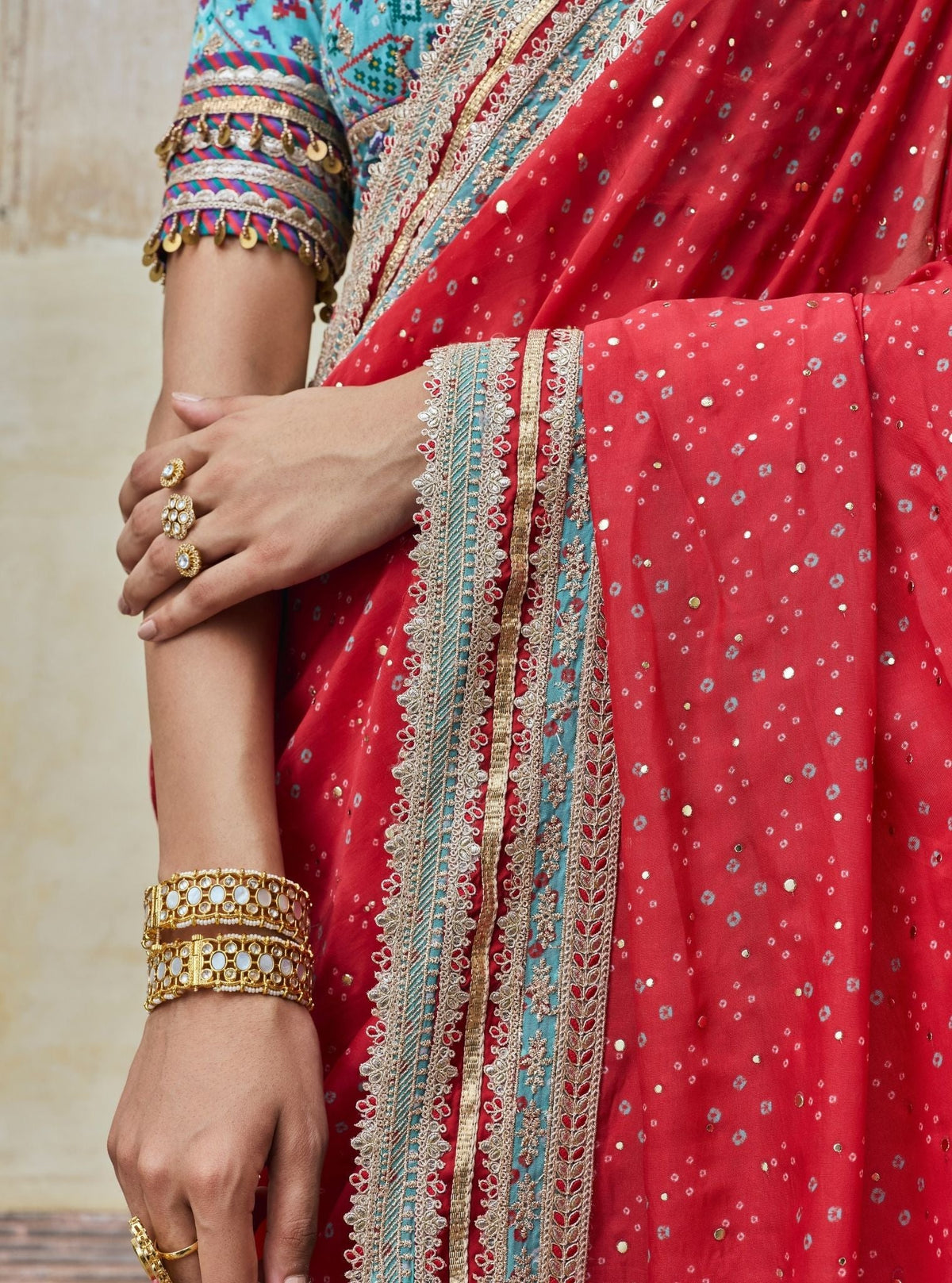 Subhi Bemberg HO Silk Printed Red Saree