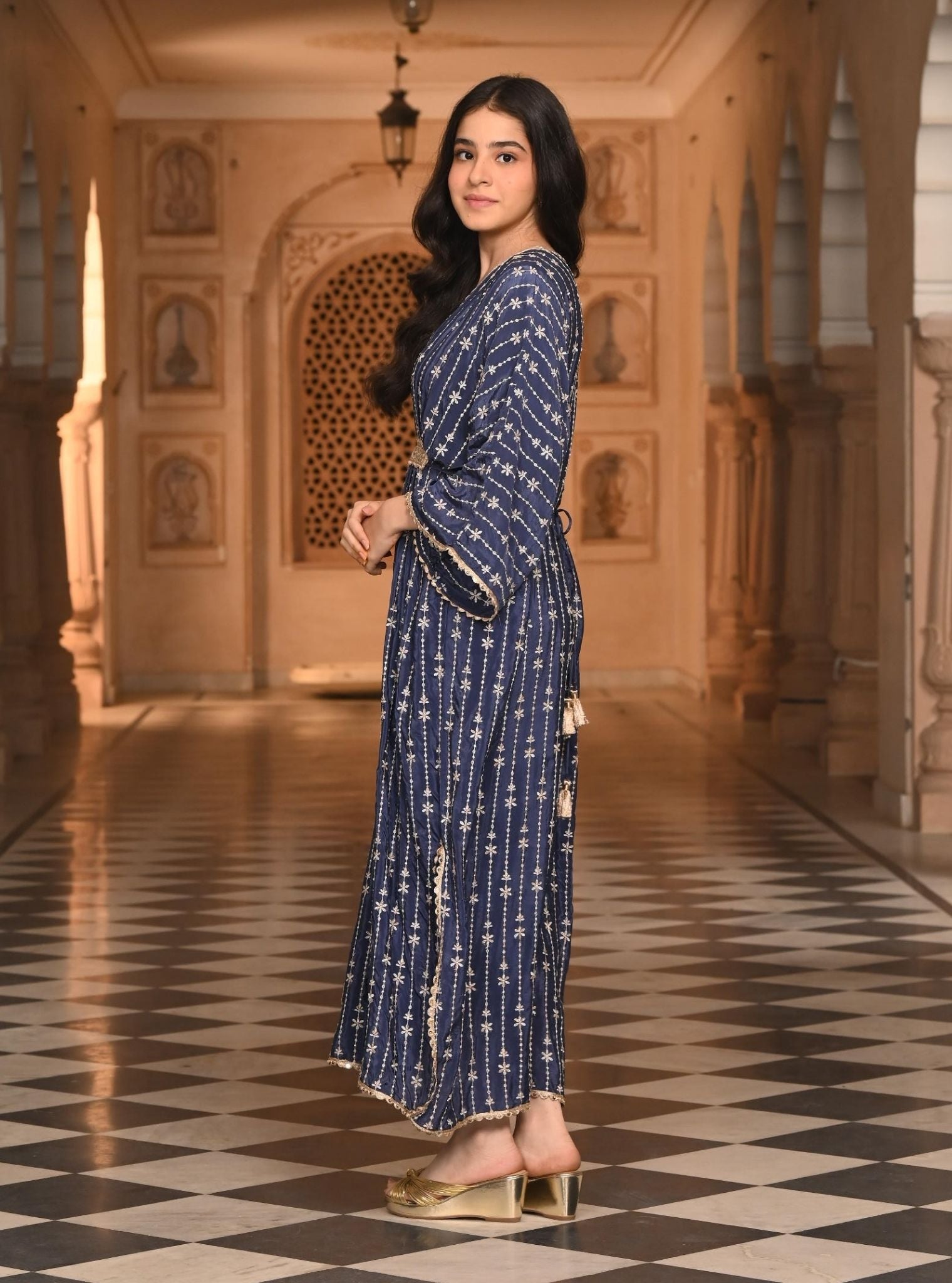 Gul Crepe Navy Kaftan