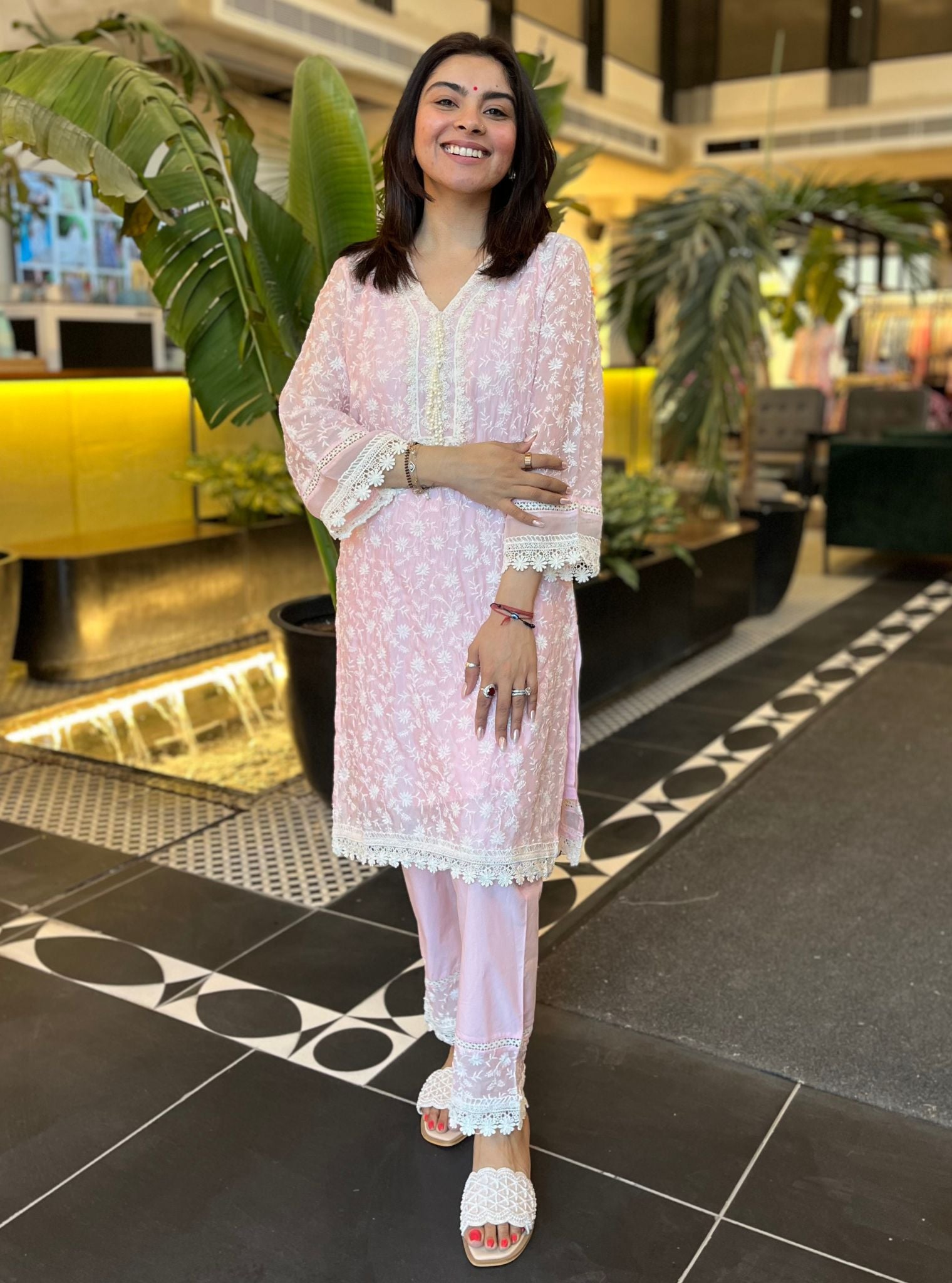 Ally Organza Pink Kurta Set