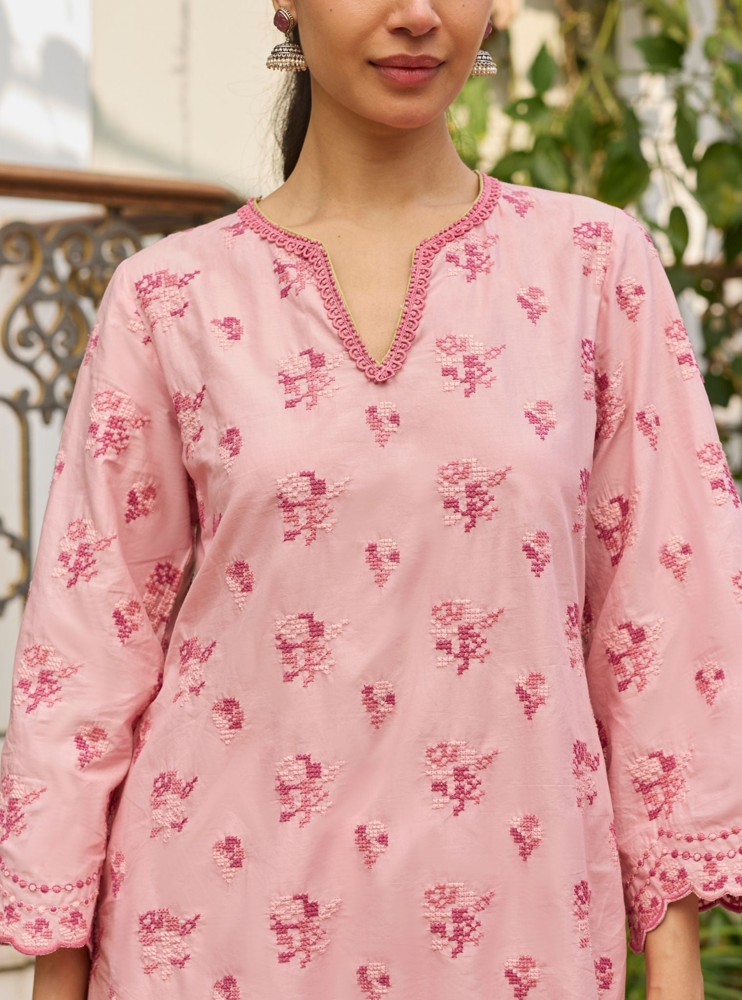 Aviya Supima Cotton Pink Short Kurta Set