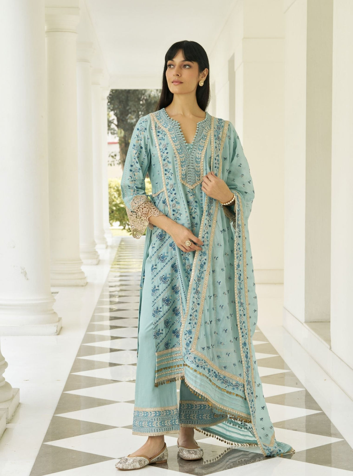 Khayal Pima Satin Blue Kurta Set (Copy)