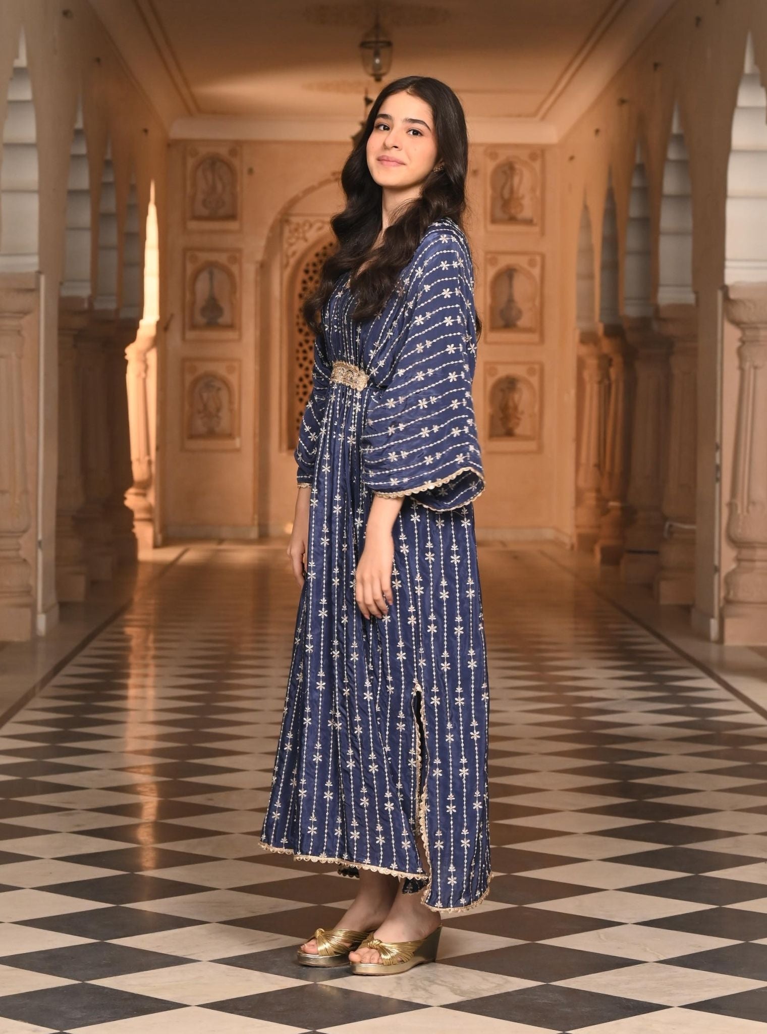 Gul Crepe Navy Kaftan