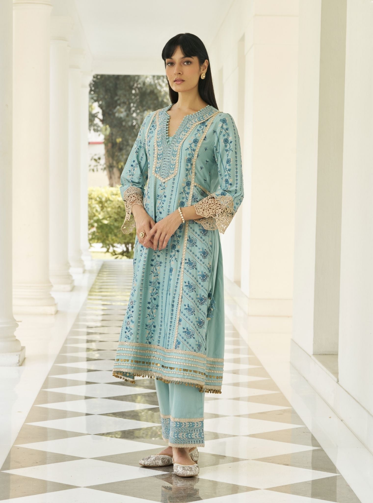 Khayal Pima Satin Blue Kurta Set (Copy)