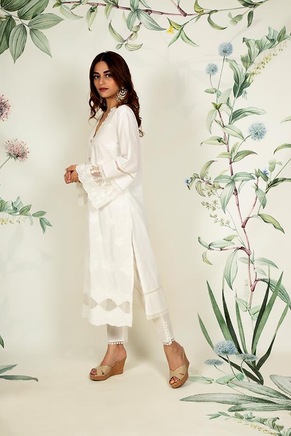 Petunia Supima Cotton White Kurta Set