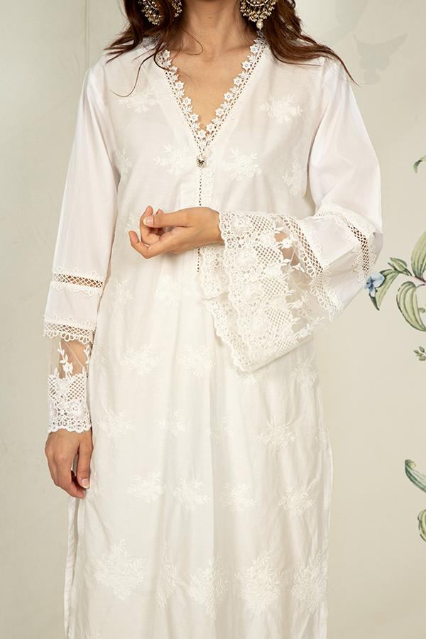 Petunia Supima Cotton White Kurta Set