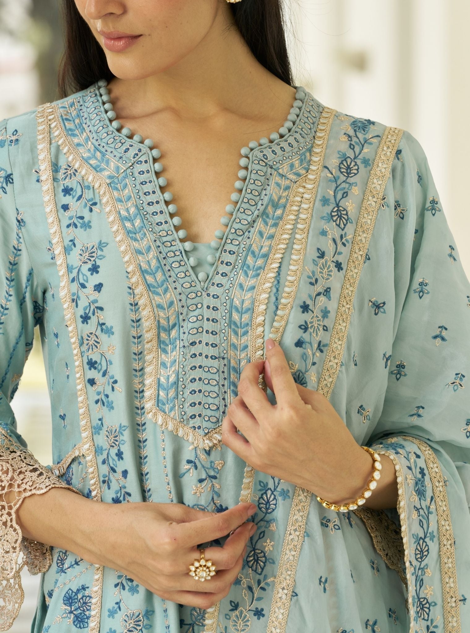 Khayal Pima Satin Blue Kurta Set (Copy)