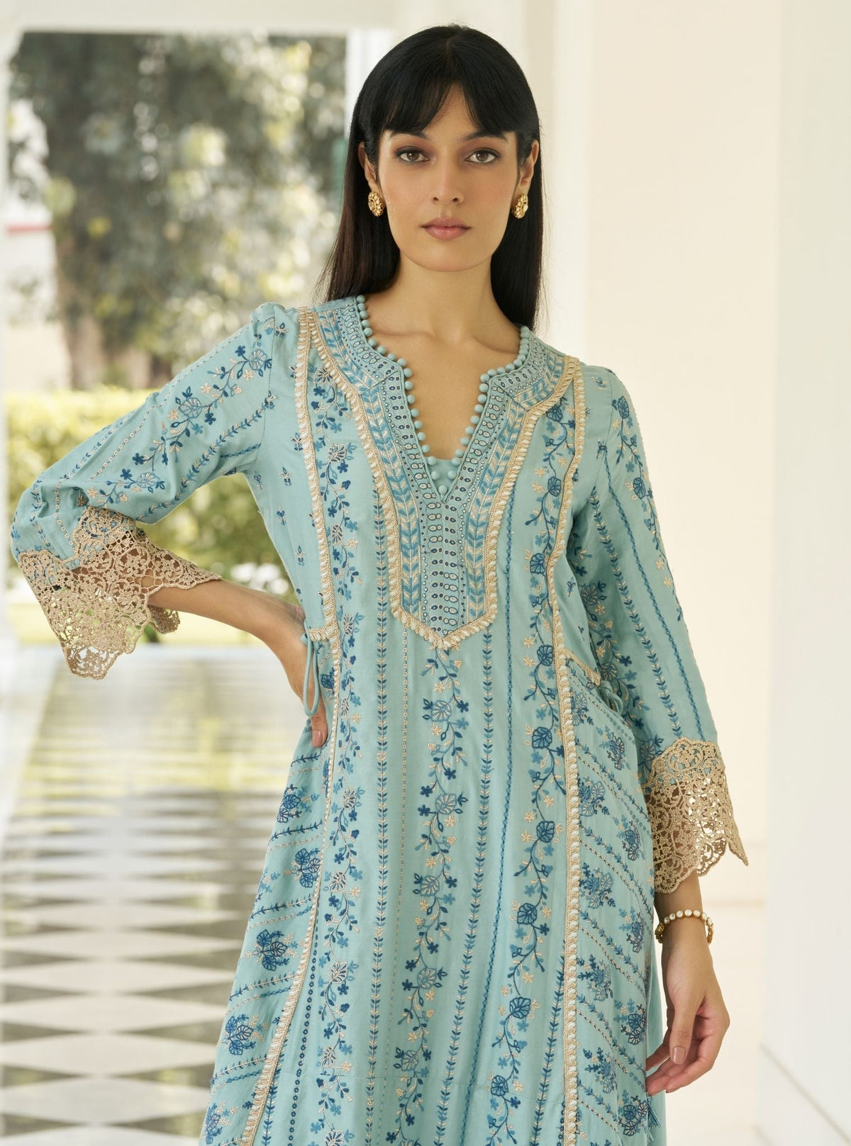 Khayal Pima Satin Blue Kurta Set (Copy)