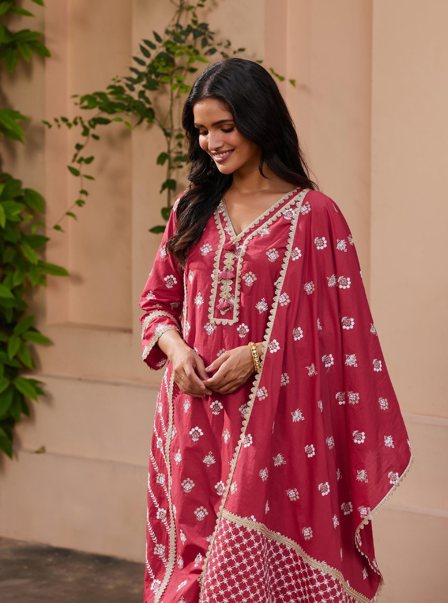 Mulmul Kasturi Red Dupatta