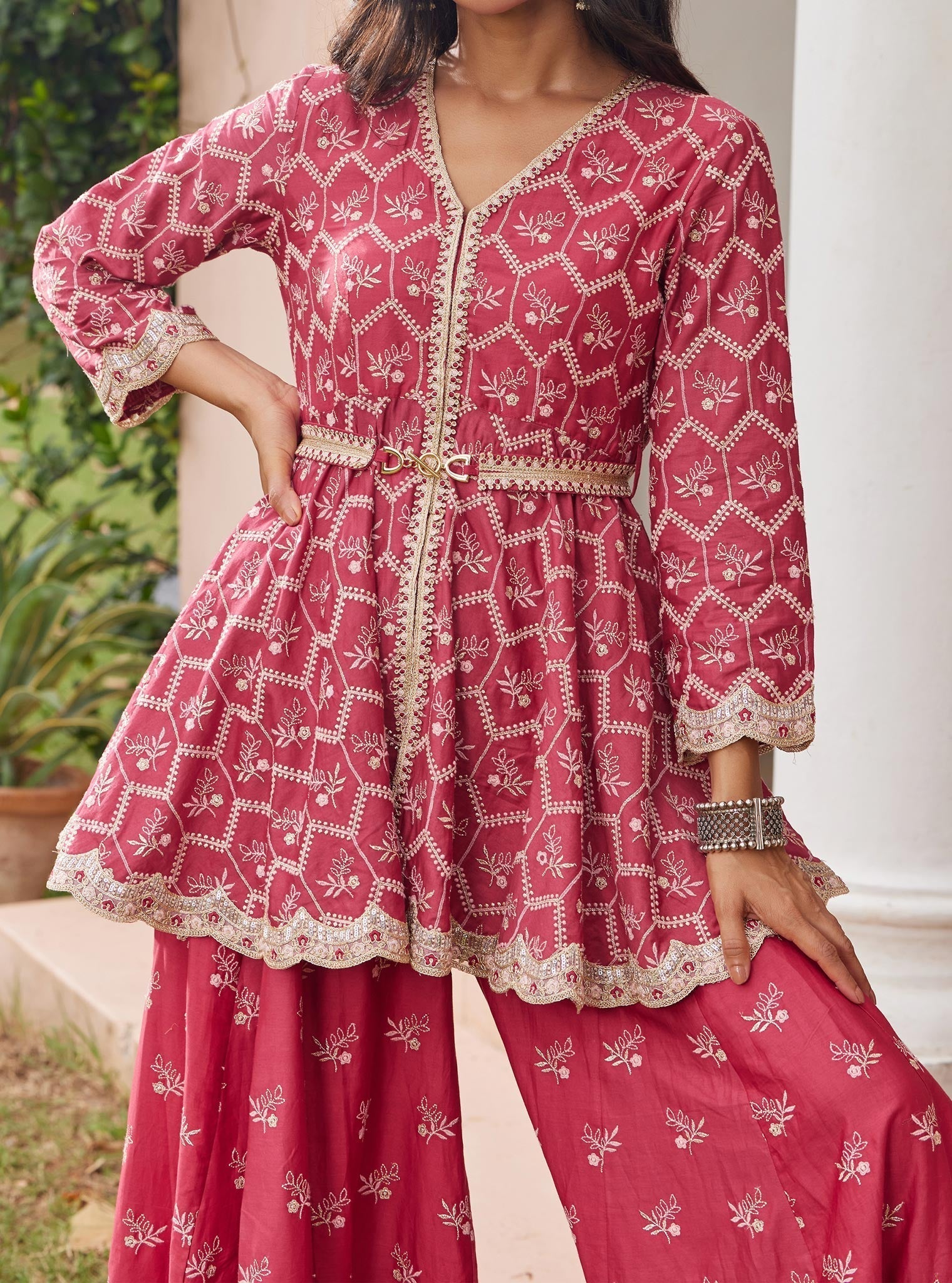 Bisini Pima Red Top with Sharara Set