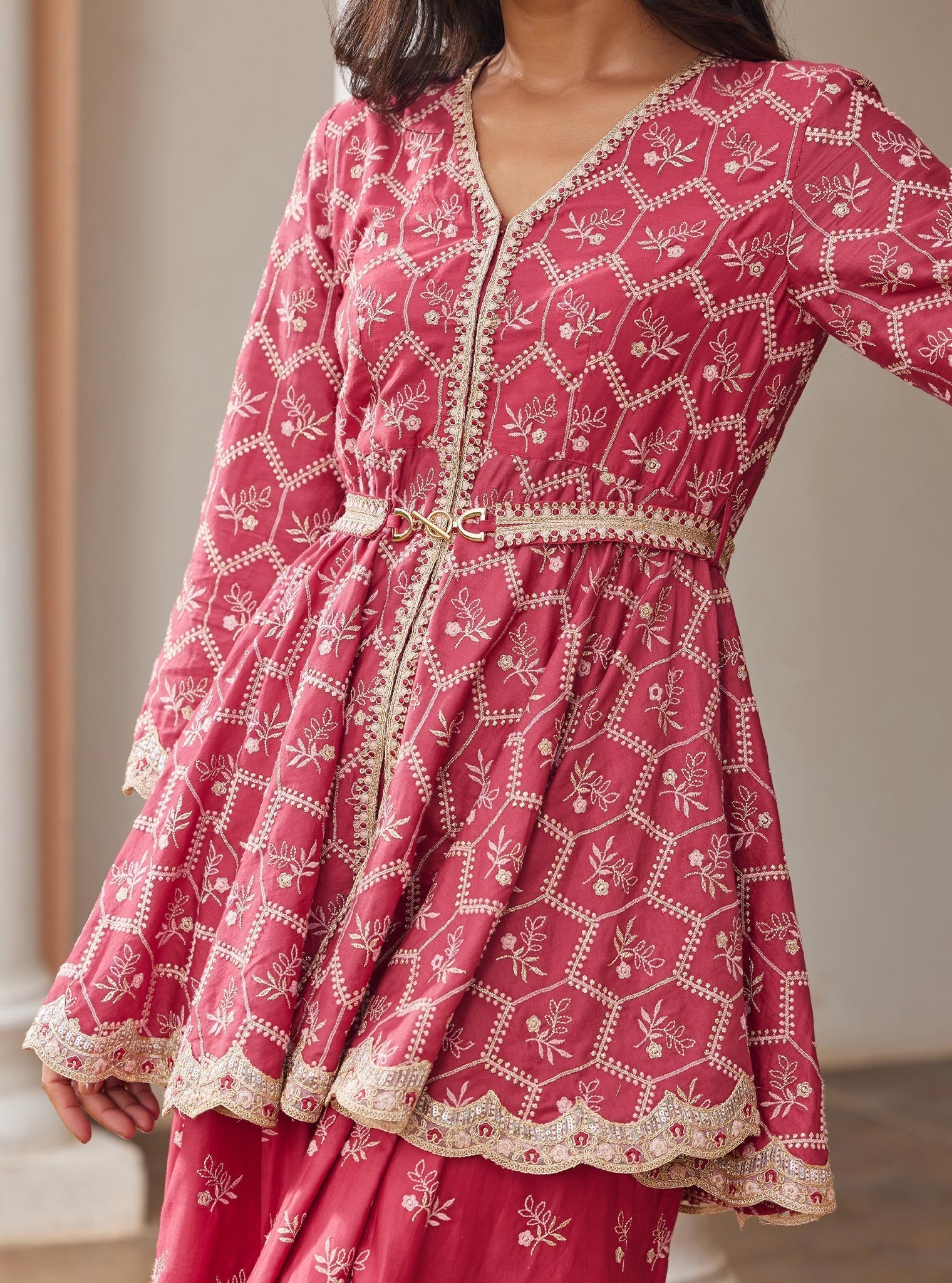 Bisini Pima Red Top with Sharara Set