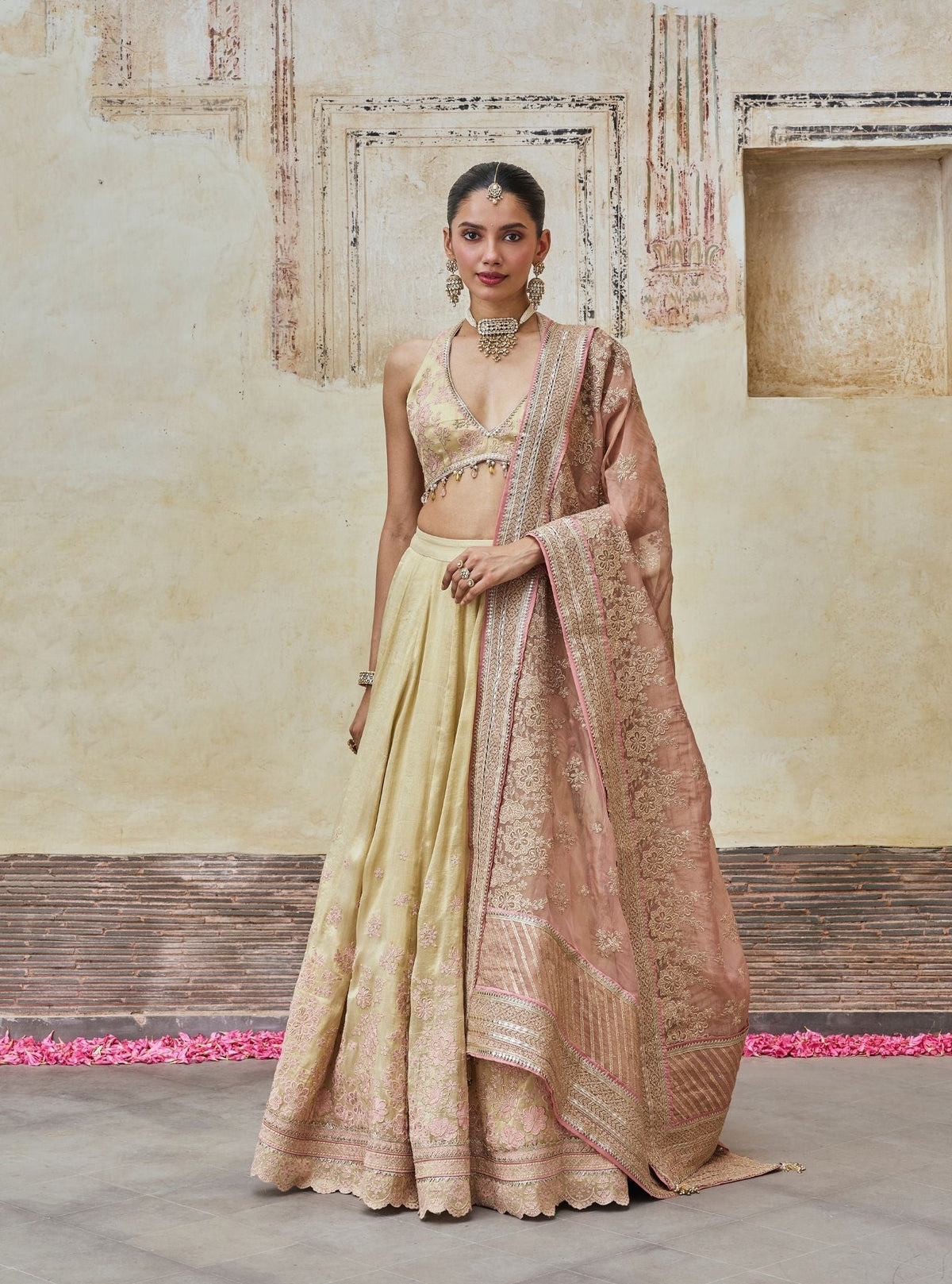 Saawri Bemberg Giraffe White Gold Lehenga